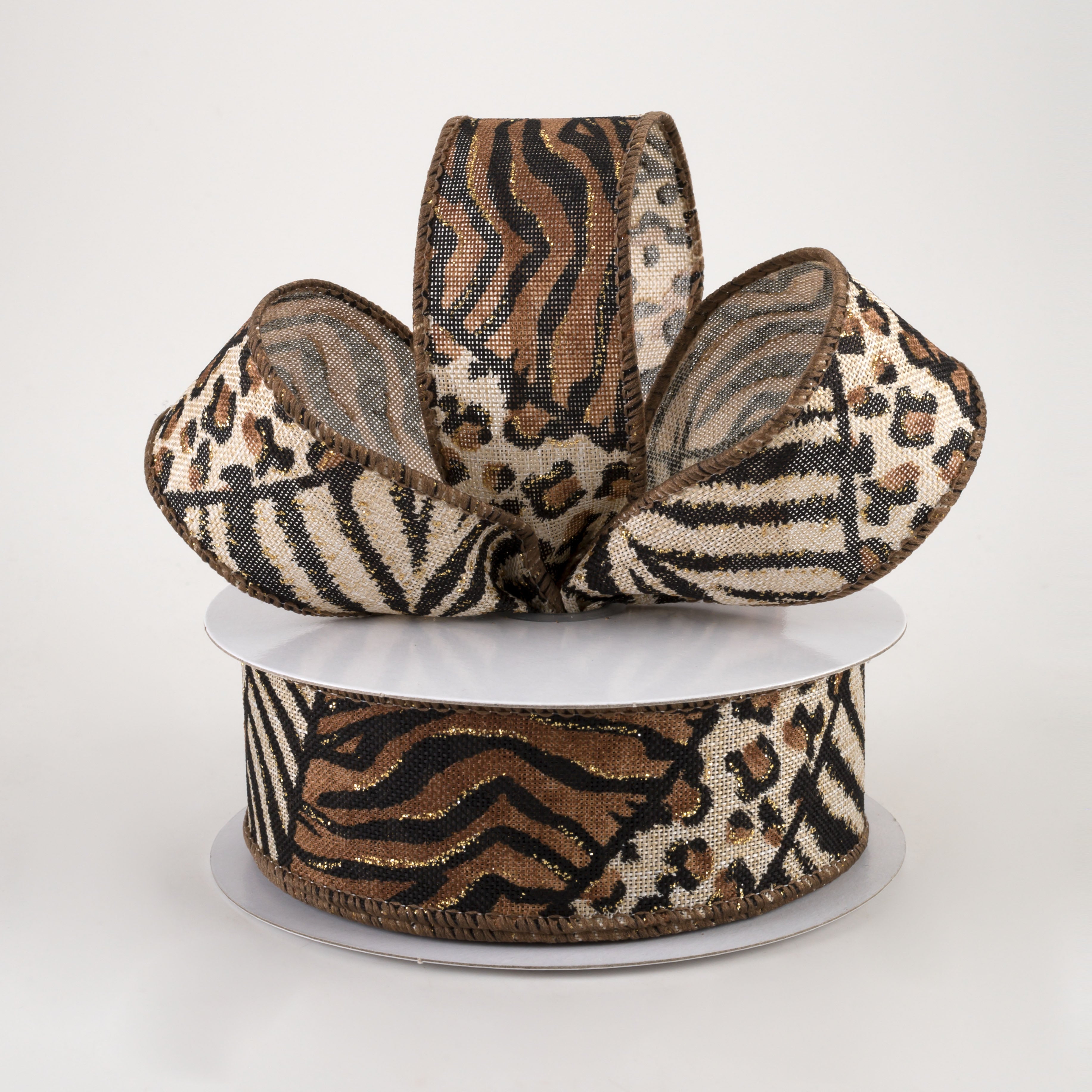 1.5" Animal Print Mania Ribbon: Natural, Brown, Gold (10 Yards) Lifestyle Photo