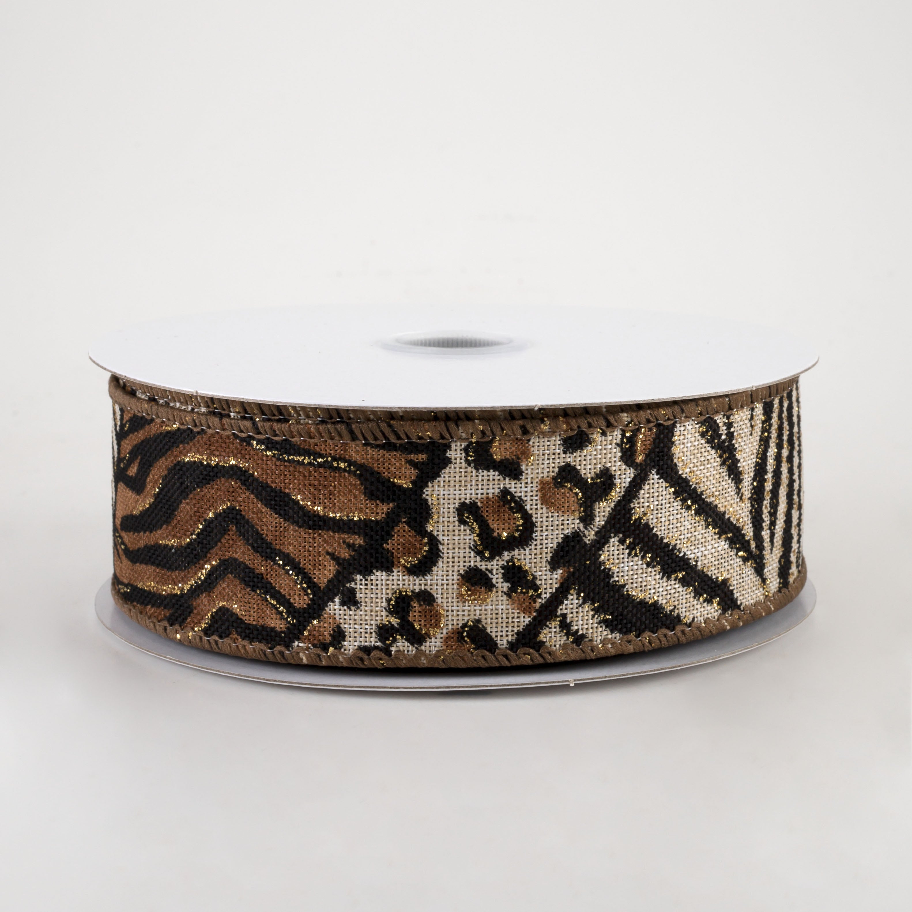 1.5" Animal Print Mania Ribbon: Natural, Brown, Gold (10 Yards)