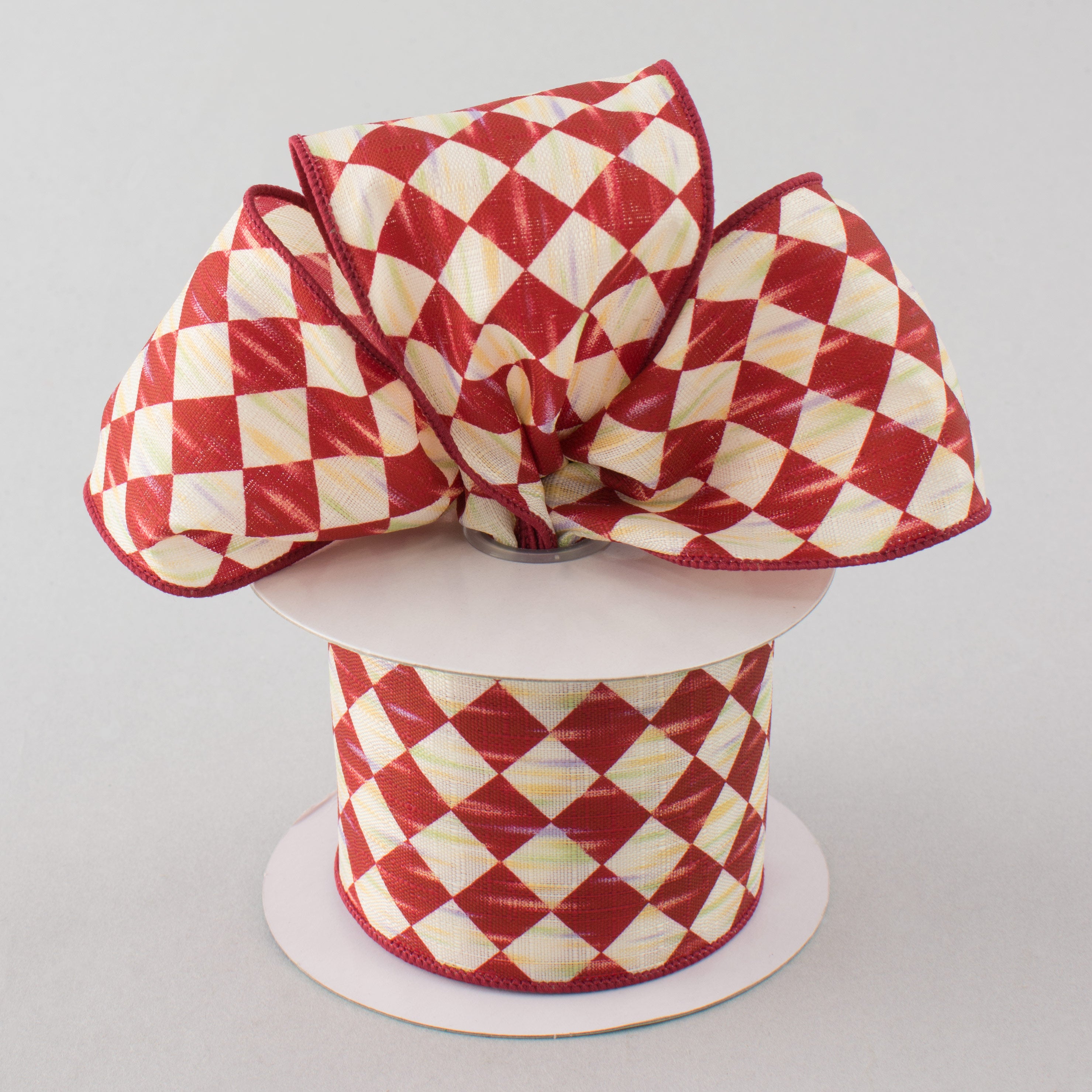 2.5" Antique Diamond Harlequin Ribbon: Red & Cream (10 Yards) Lifestyle Photo