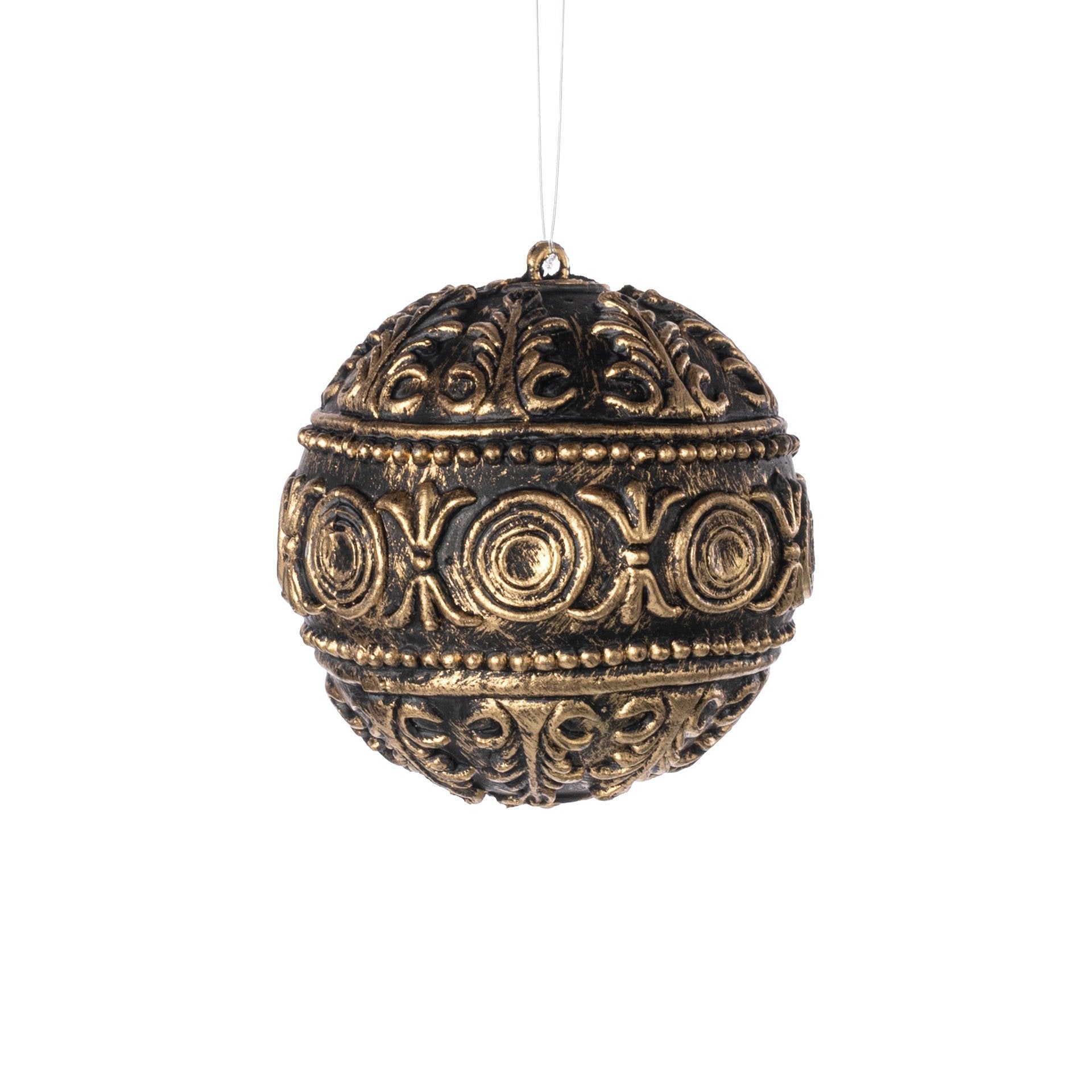 4" Antiqued Plastic Ball Ornament: Black & Gold Item Number: 32179-BKGD