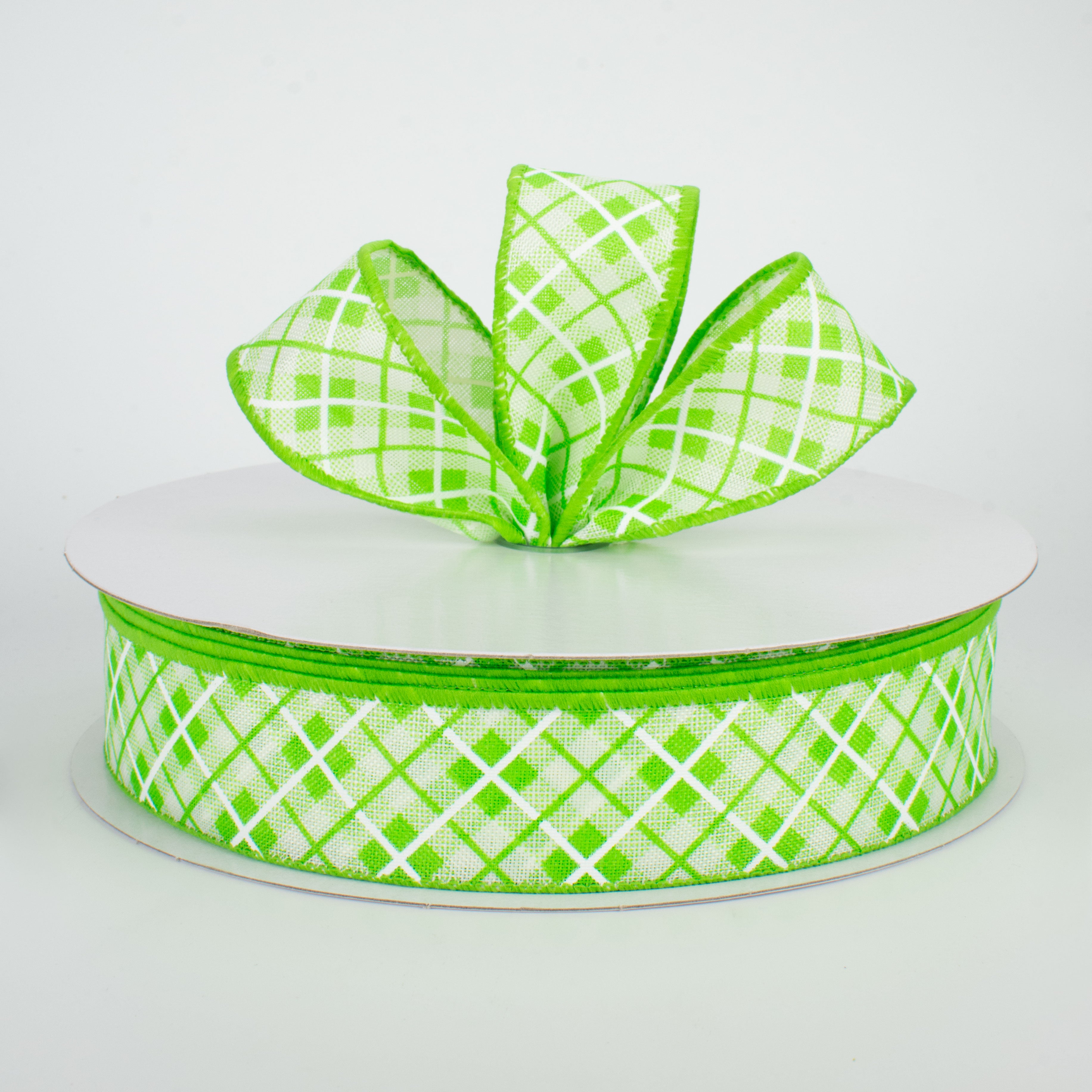 1.5" Argyle Plaid Ribbon: Lime (50 Yards) Lifestyle Photo