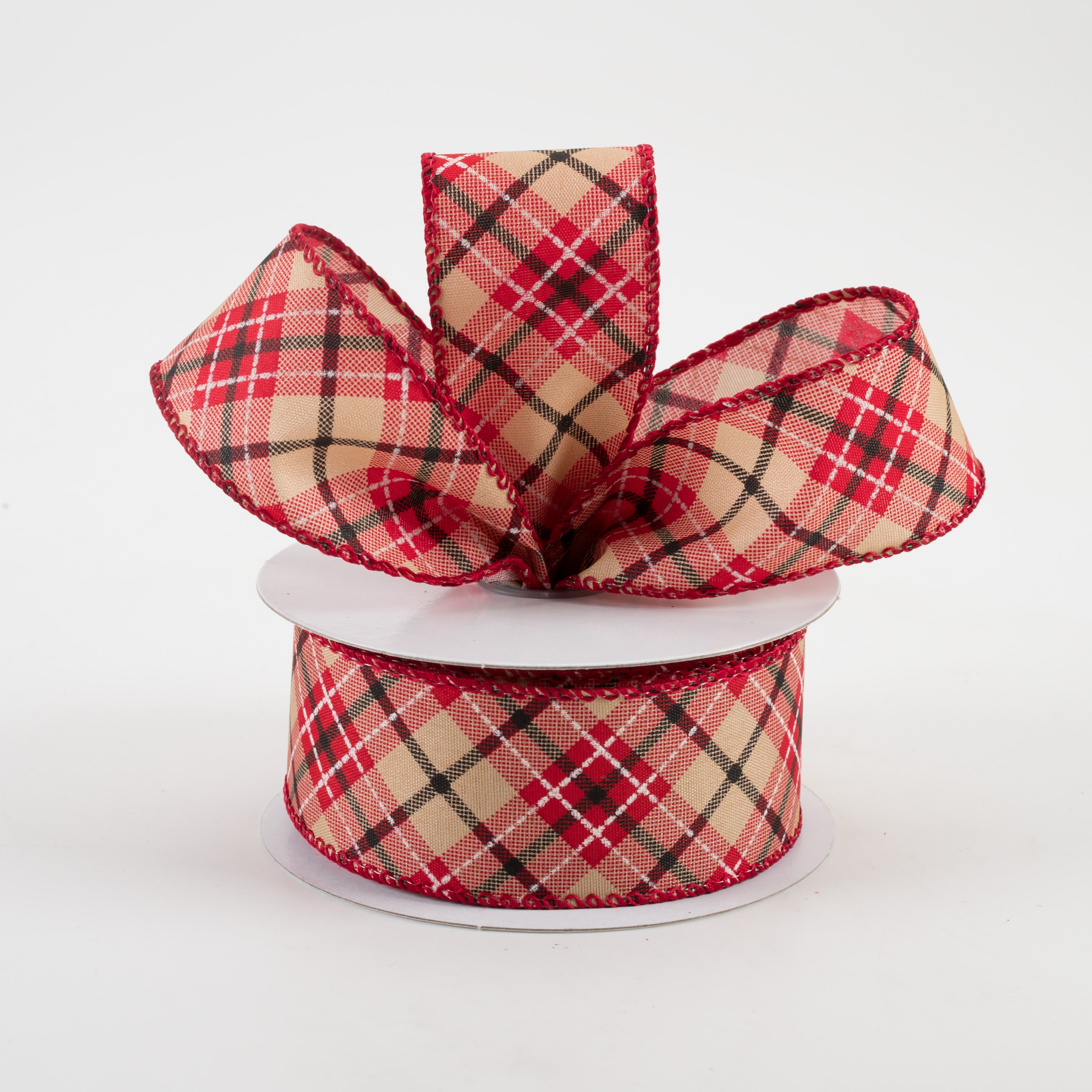 1.5" Argyle Satin Ribbon: Tan, Red, Black, Cream (10 Yards) Lifestyle Photo