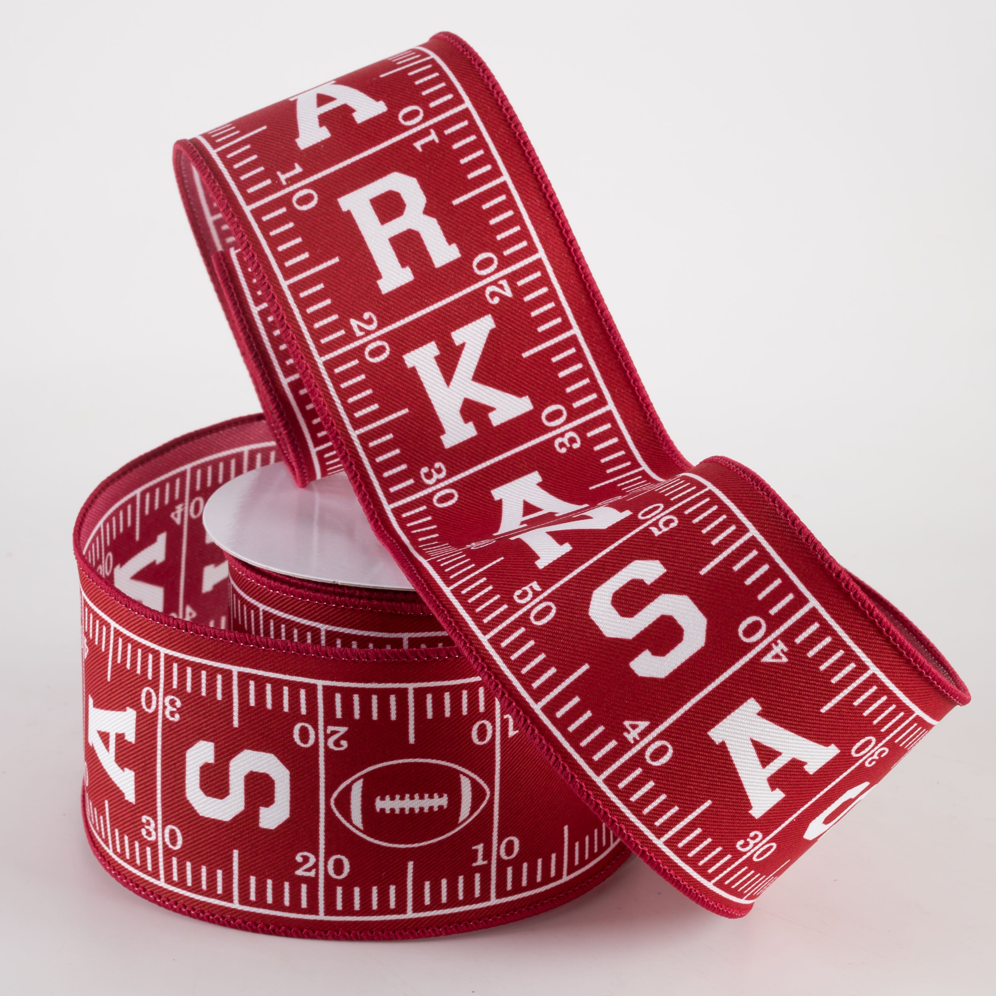 2.5" Arkansas Football Field Ribbon: Cardinal Red & White (10 Yards) Lifestyle Photo
