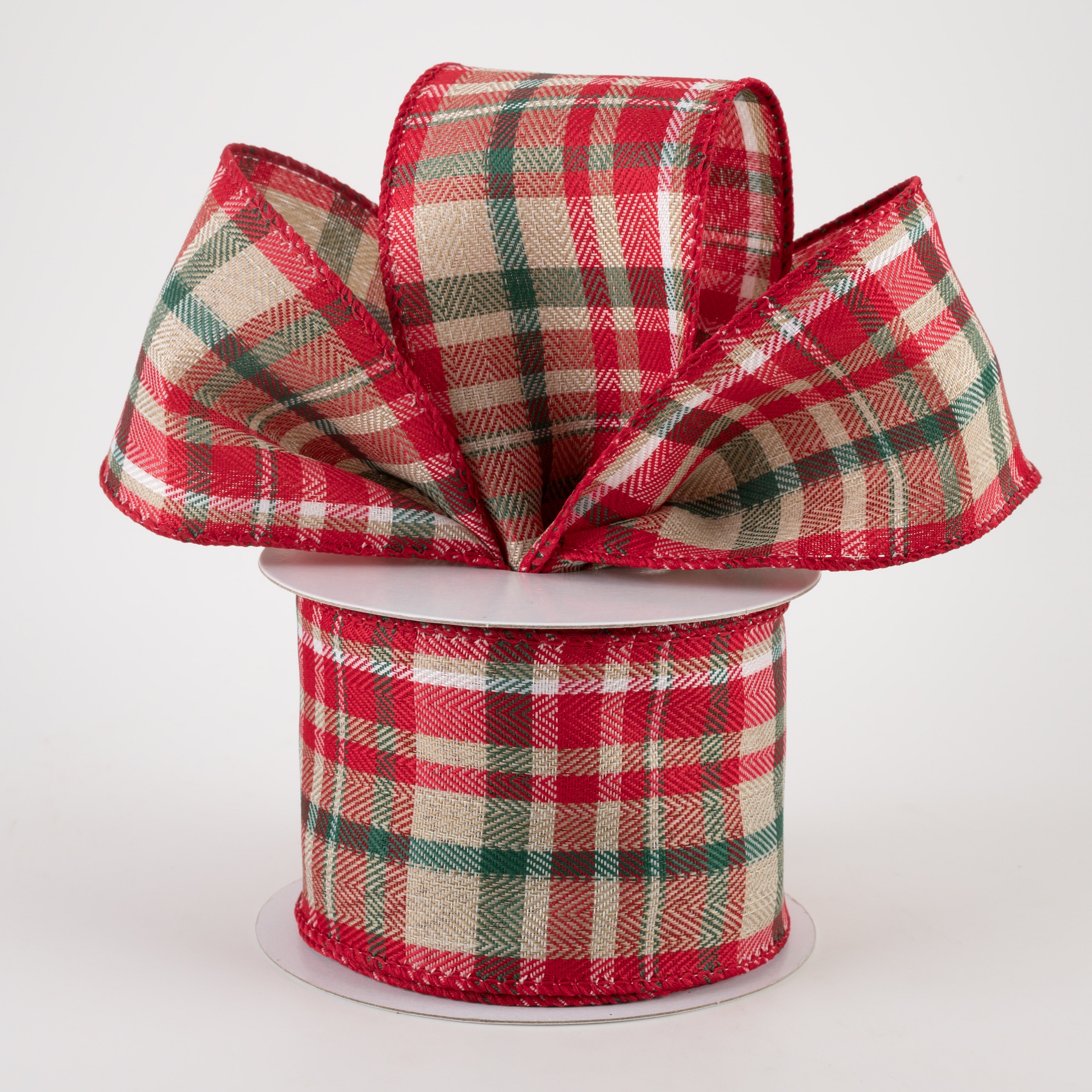 2.5" Aspen Plaid Ribbon: Natural, Green, Red, Ivory, White (10 Yards) Lifestyle Photo