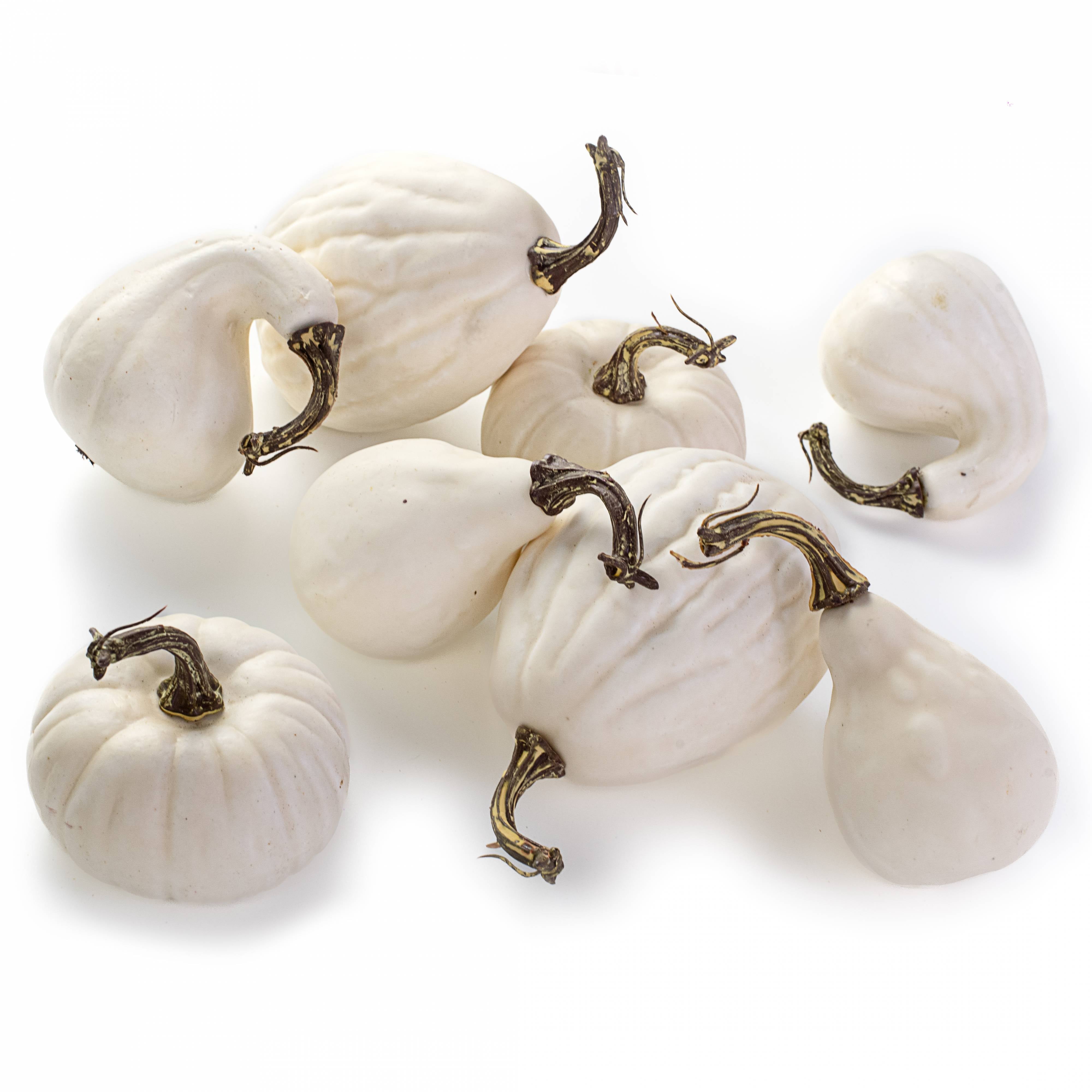 Assorted Medium Artificial Pumpkins & Gourds: White / Cream (Bag of 8) Item Number: 59050