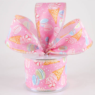2.5" Iridescent Ice Cream & Macarons Ribbon: Pink (10 Yards)