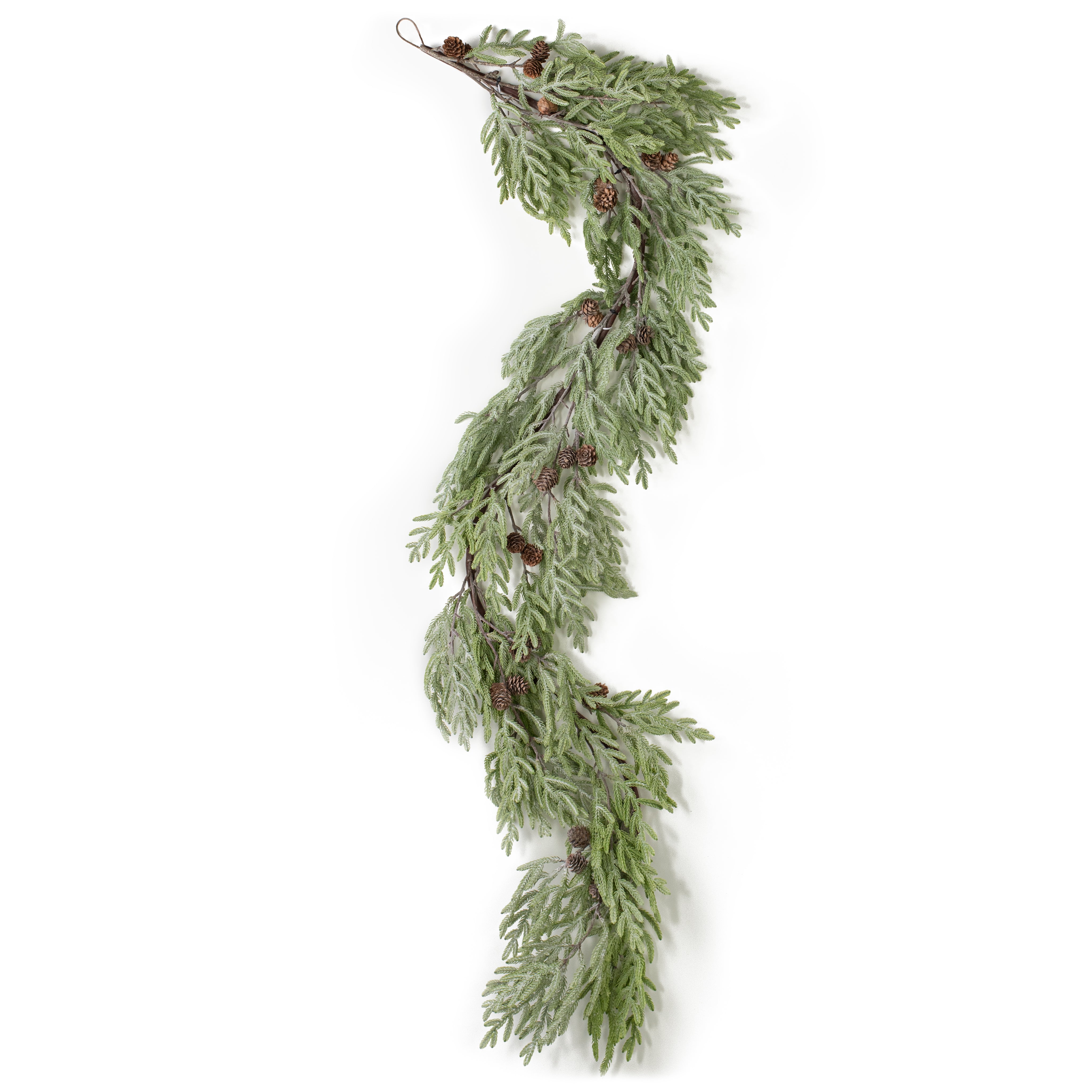 65" Bald Cypress Garland: Frosted Green with Cones detail photo 4