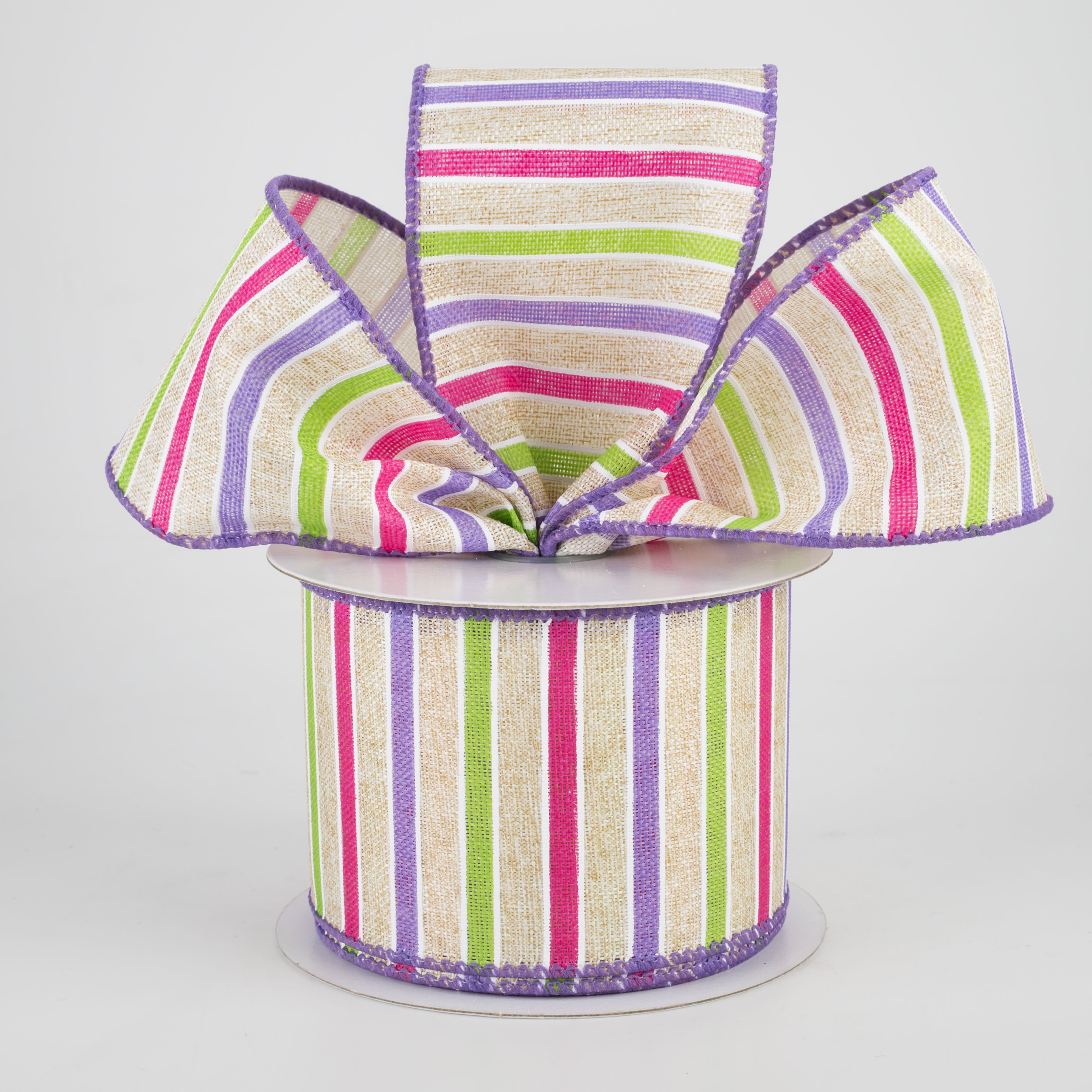 2.5" Bali Stripes Ribbon: Purple, Fuchsia, Lime, Natural (10 Yards) Lifestyle Photo