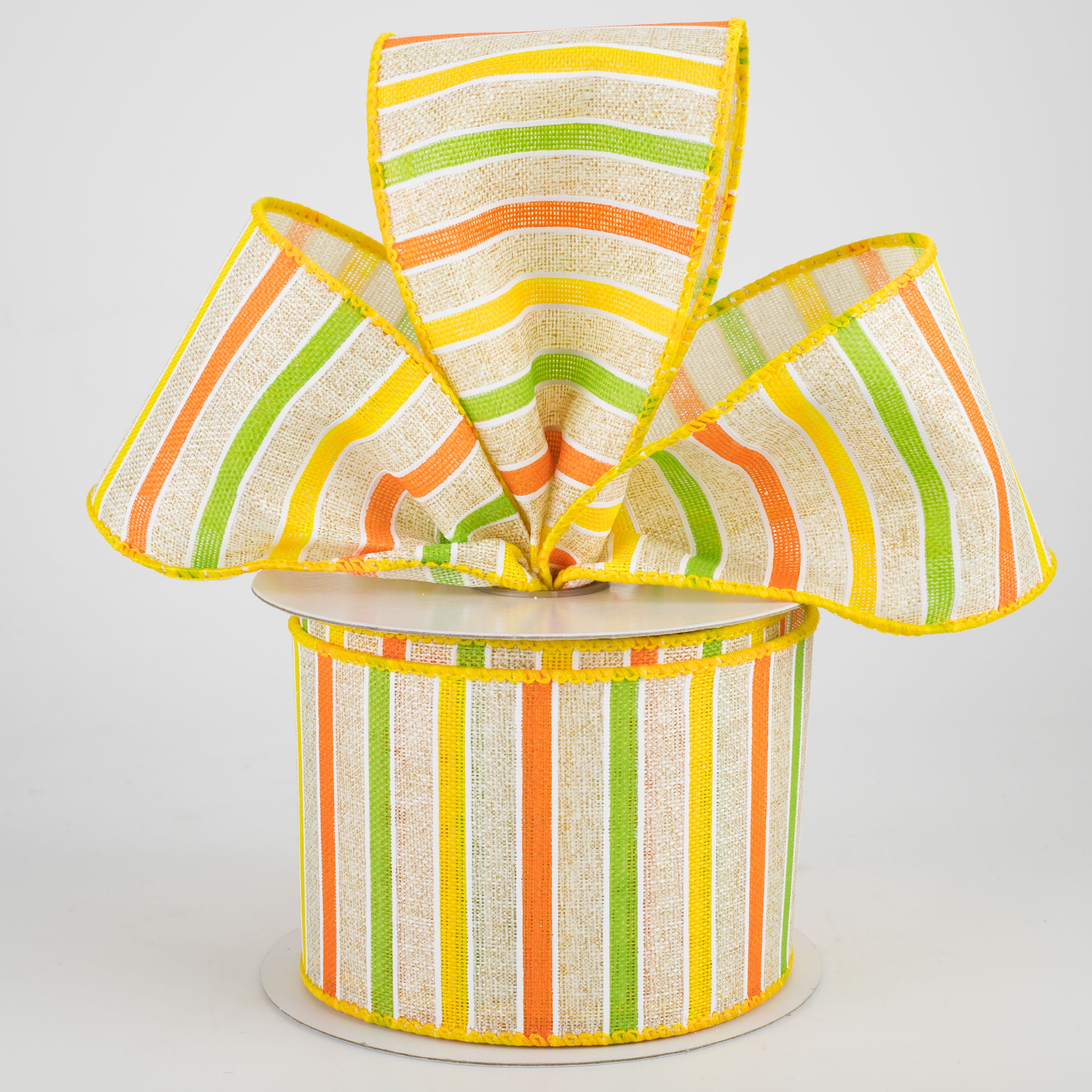 2.5" Bali Stripes Ribbon: Yellow, Lime, Orange, Natural (10 Yards) Lifestyle Photo