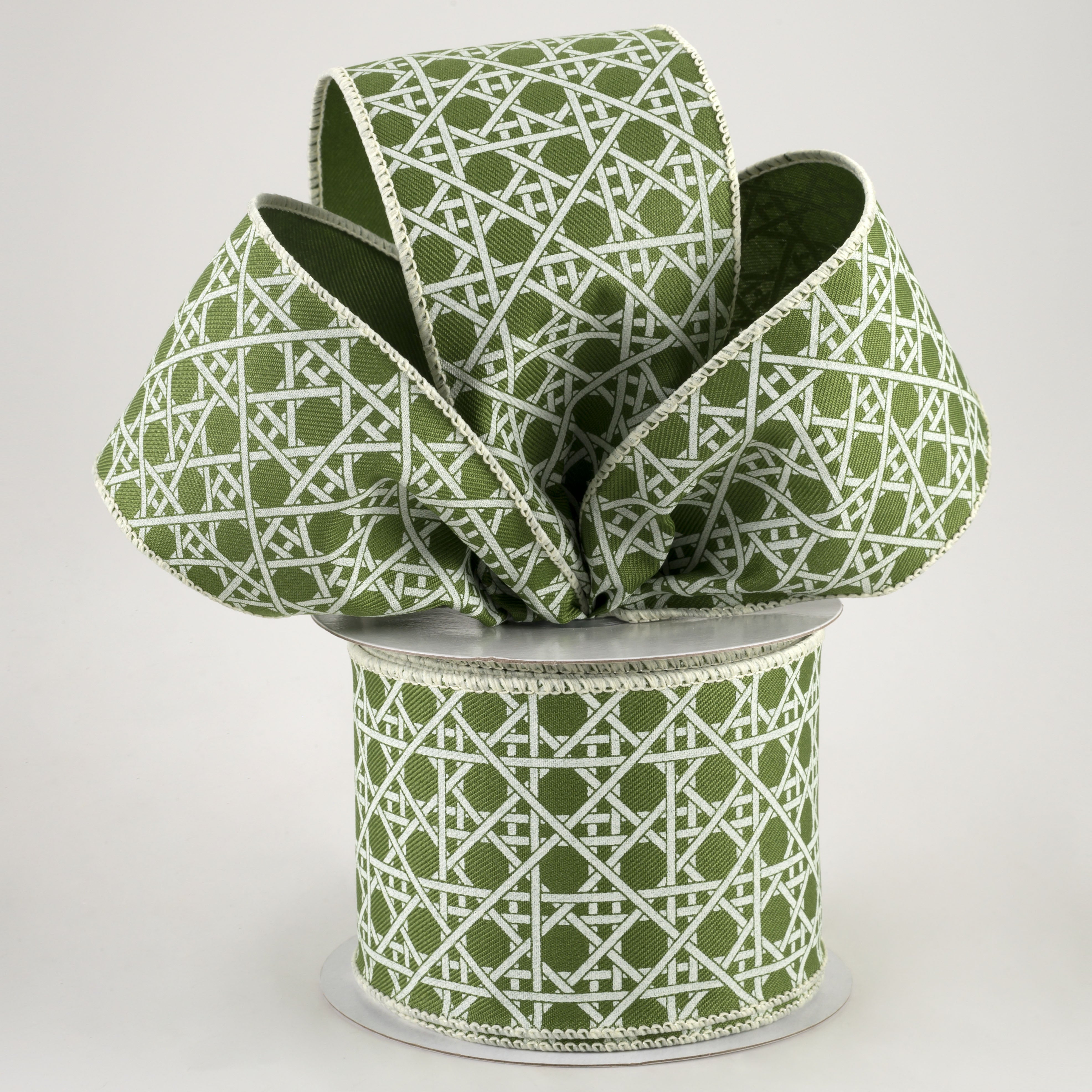 2.5" Basket Weave Ribbon: Ivory on Moss Green (10 Yards) Lifestyle Photo