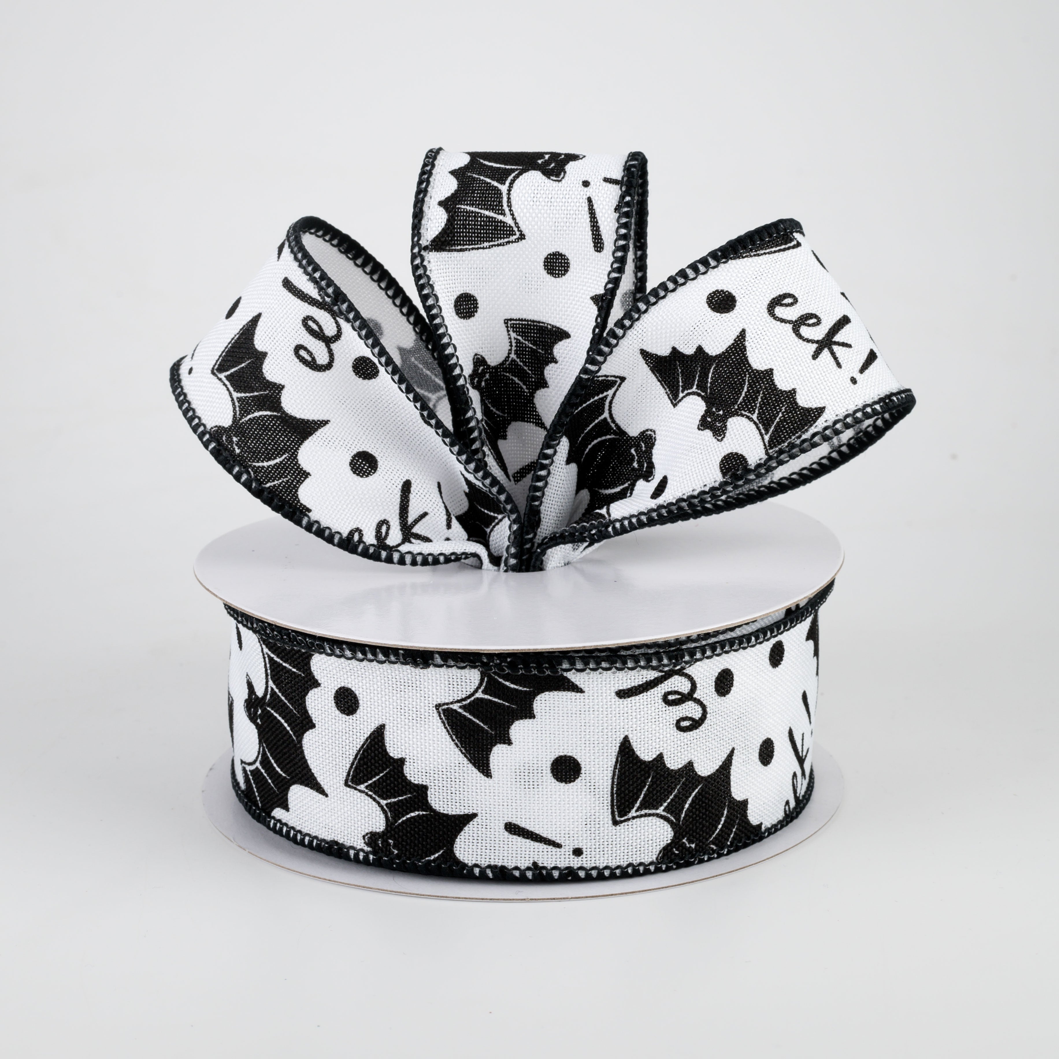 1.5" Bats Eek Ribbon: White (10 Yards) Lifestyle Photo