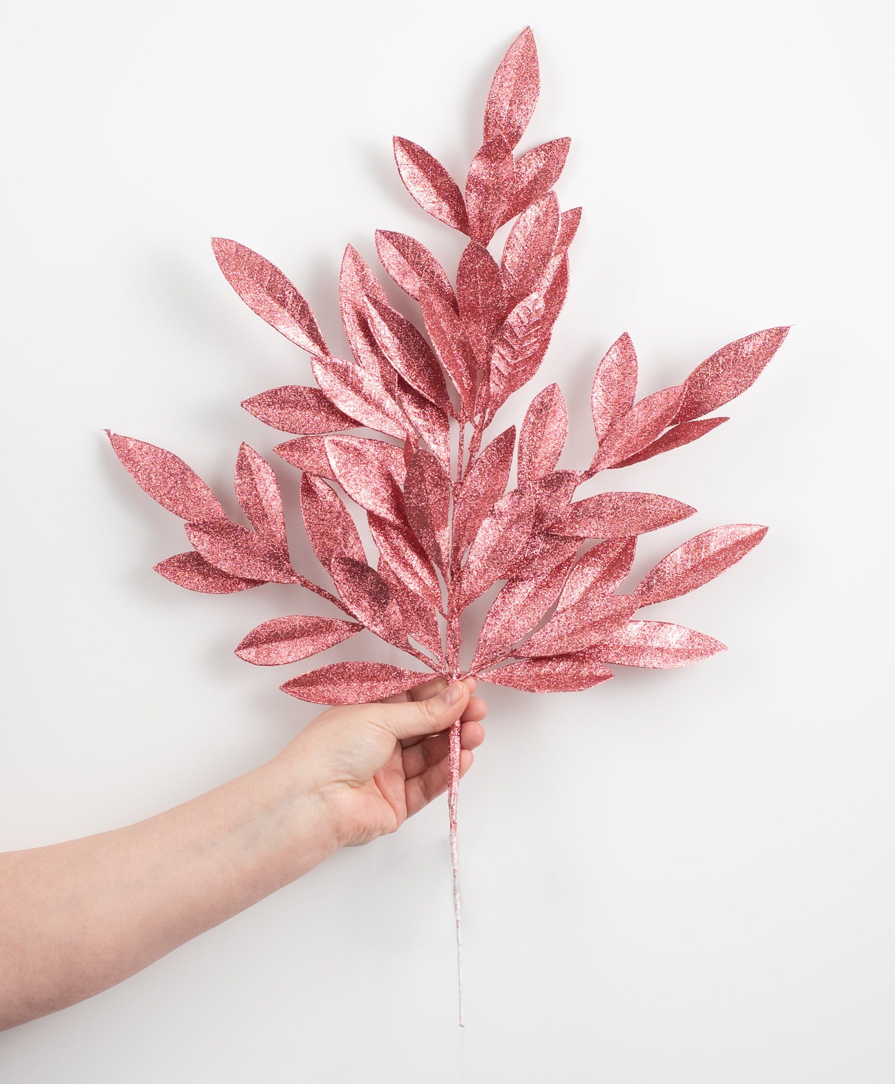 23" Bay Leaf Glitter Spray: Dusty Rose detail photo 3