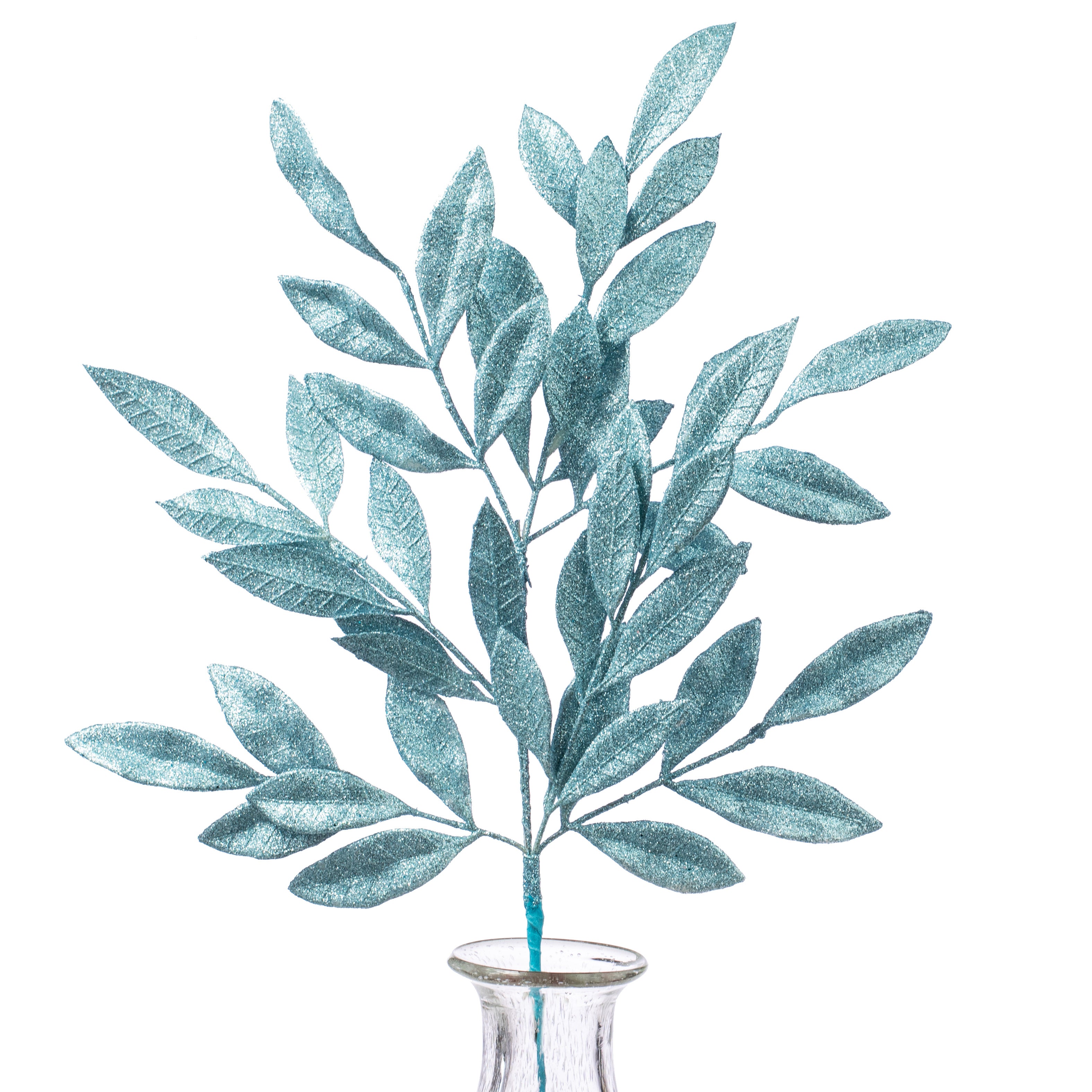 23" Bay Leaf Glitter Spray: Glacier Blue Item Number: 271838