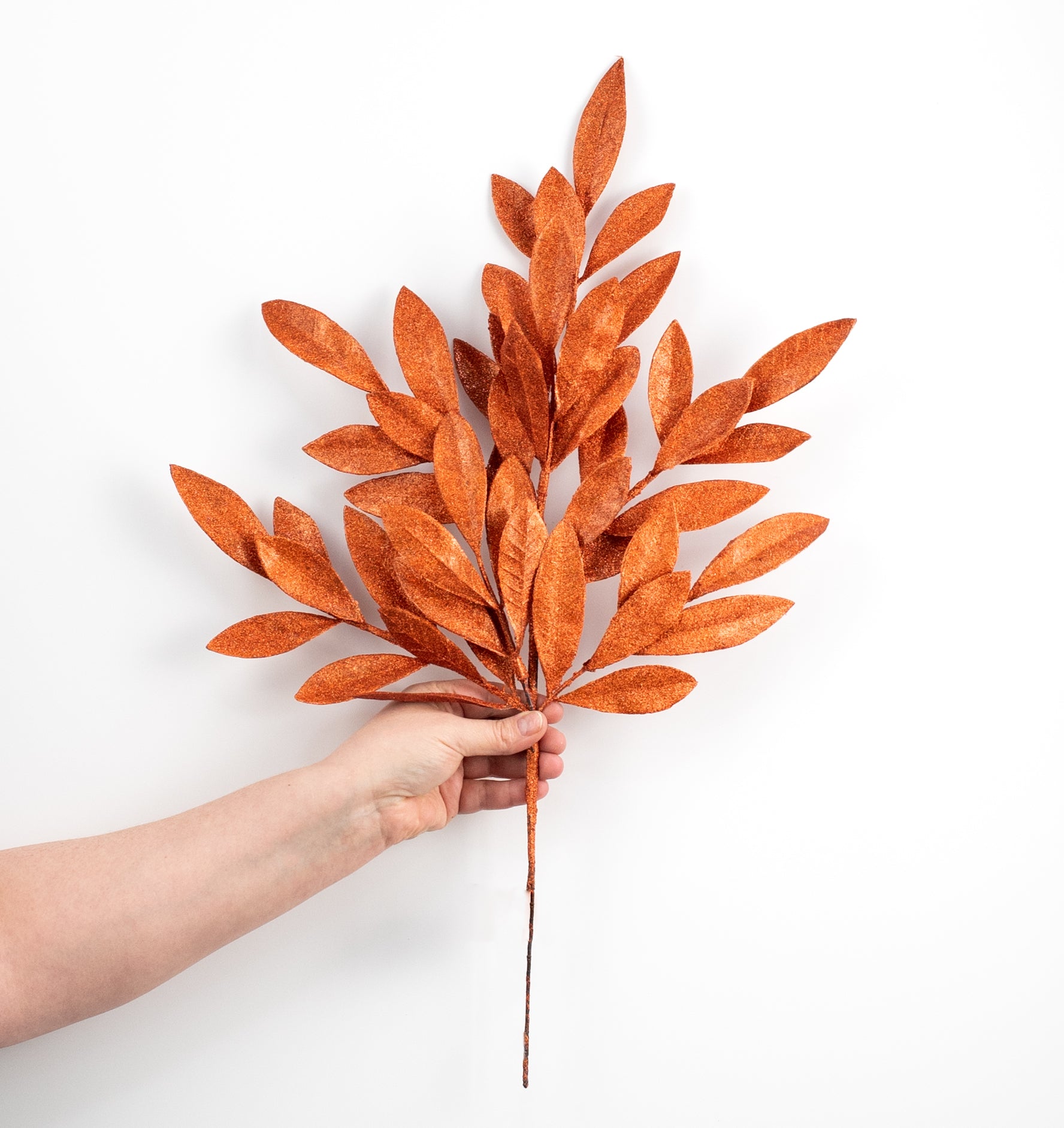 23" Bay Leaf Glitter Spray: Laser Orange detail photo 3