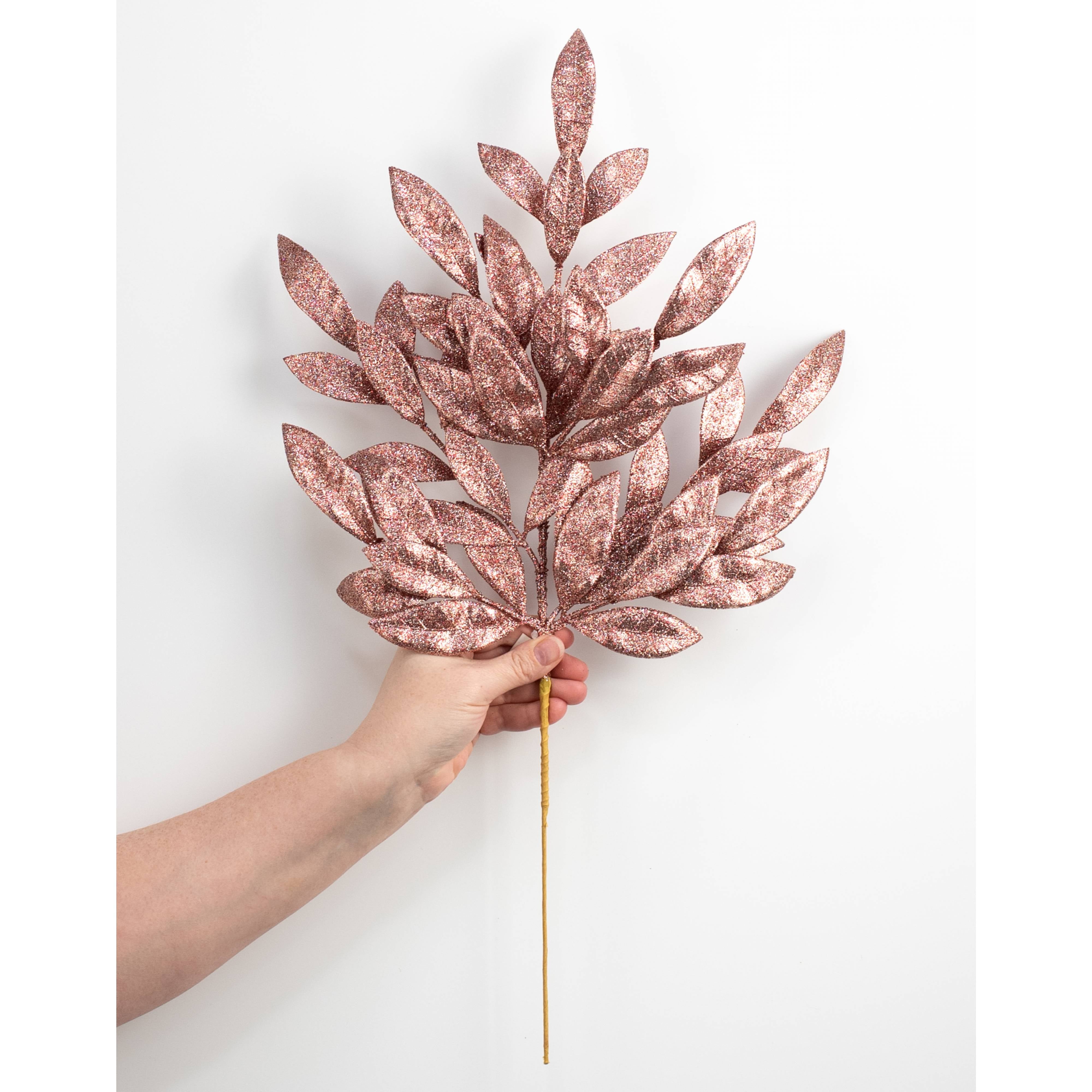 23" Bay Leaf Glitter Spray: Platinum Burgundy detail photo 3