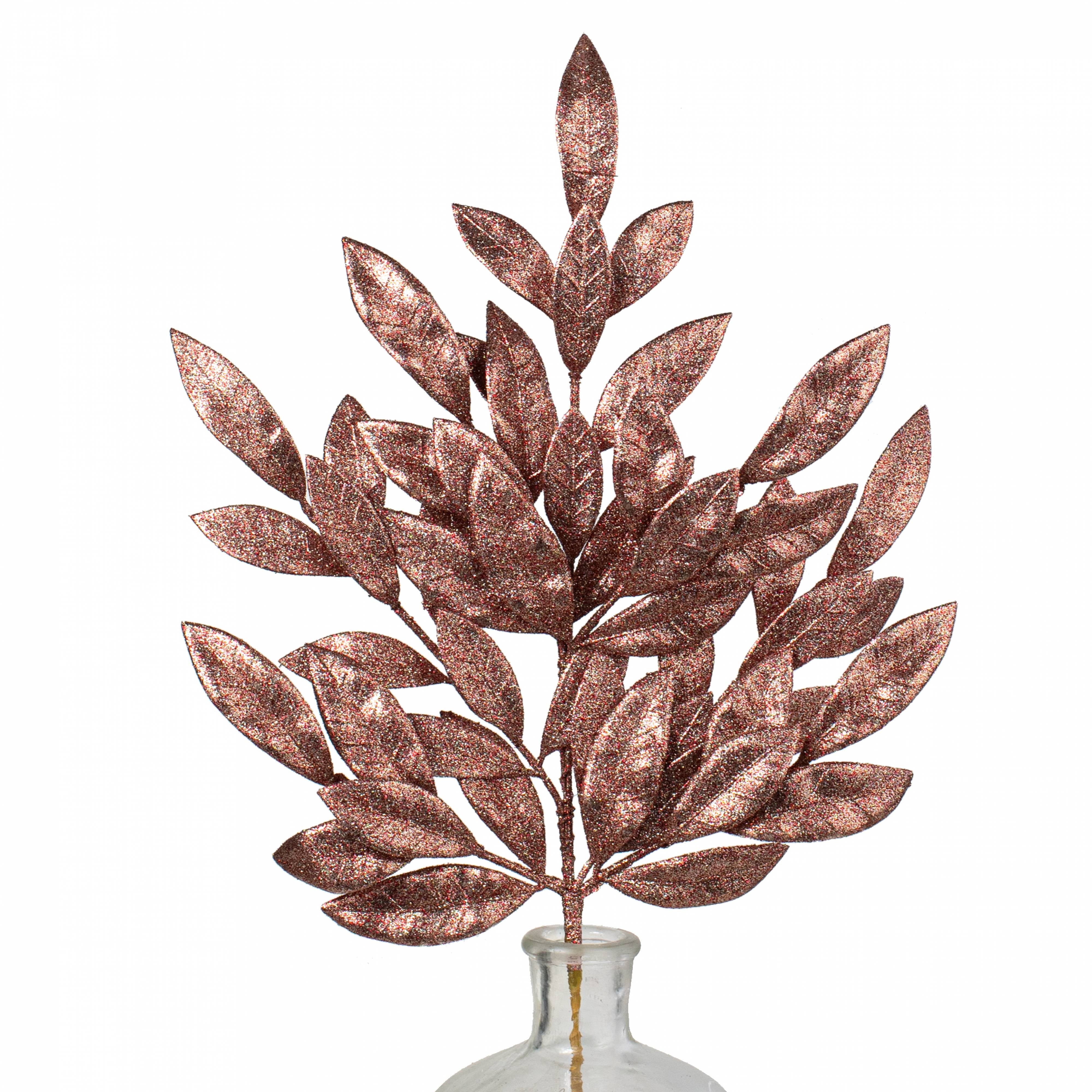 23" Bay Leaf Glitter Spray: Platinum Burgundy Item Number: 271839