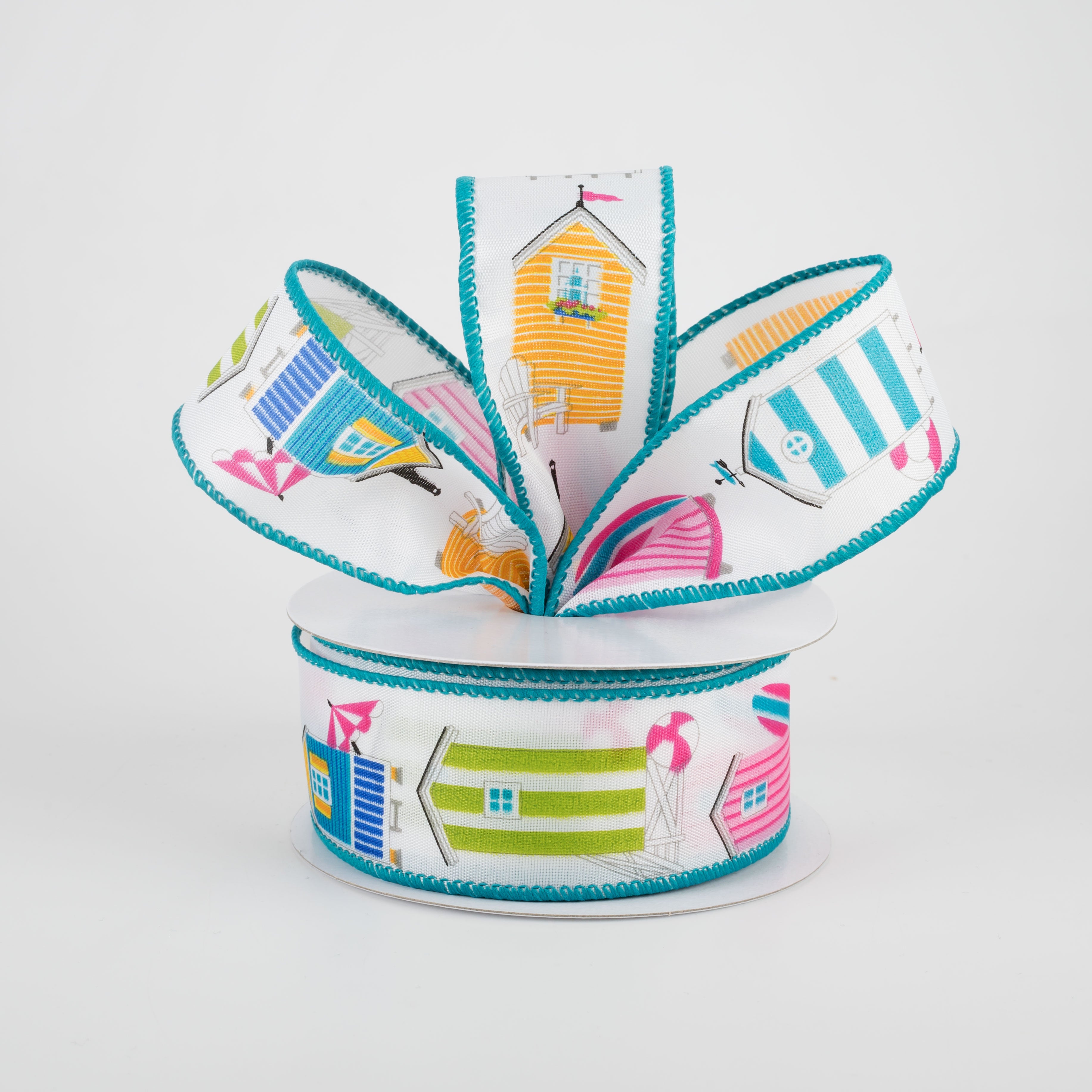 1.5" Beach House Ribbon: Pink, Yellow, Teal (10 Yards) Lifestyle Photo