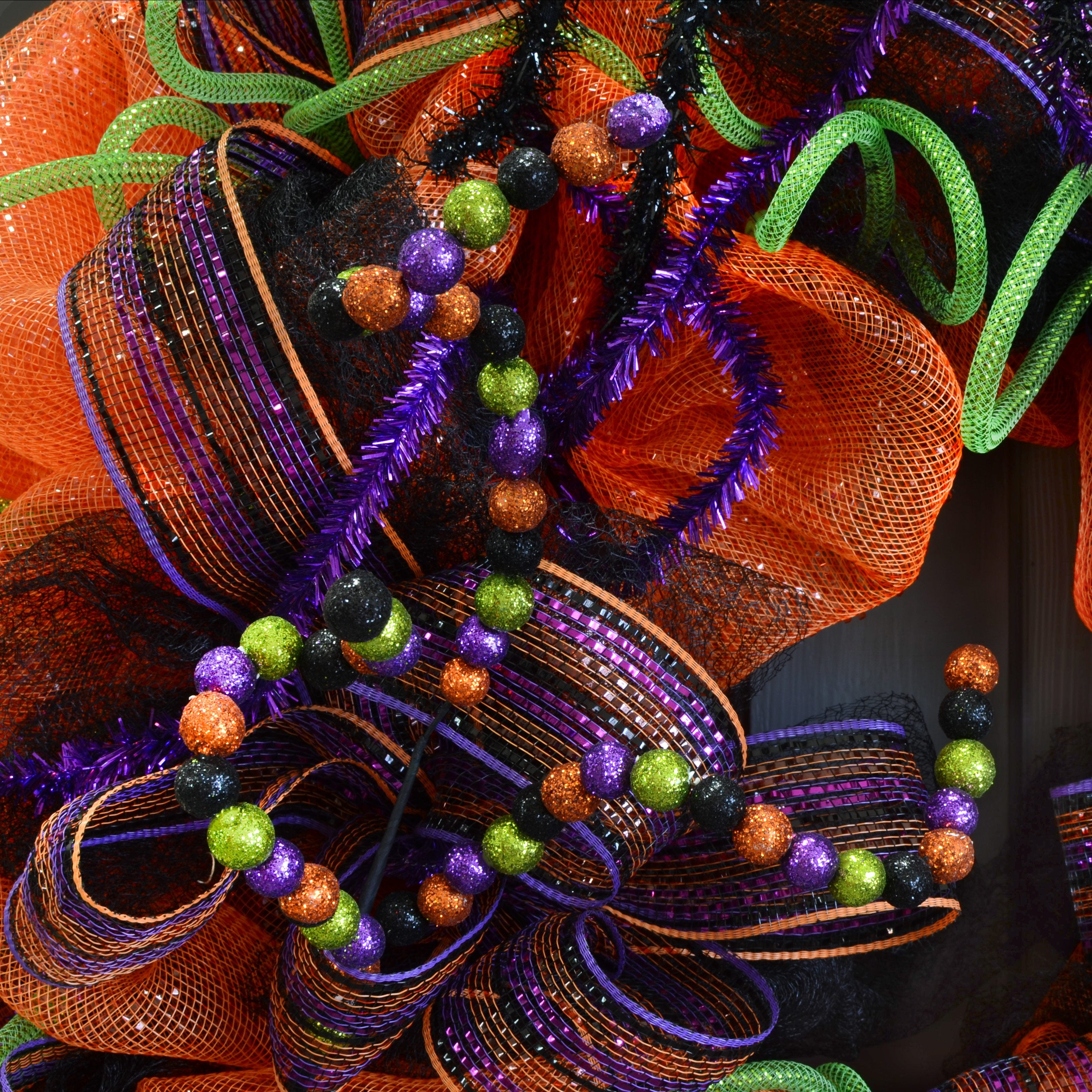 Beaded Glitter Ball Spray: Purple, Lime, Black, Orange (25") detail photo 3