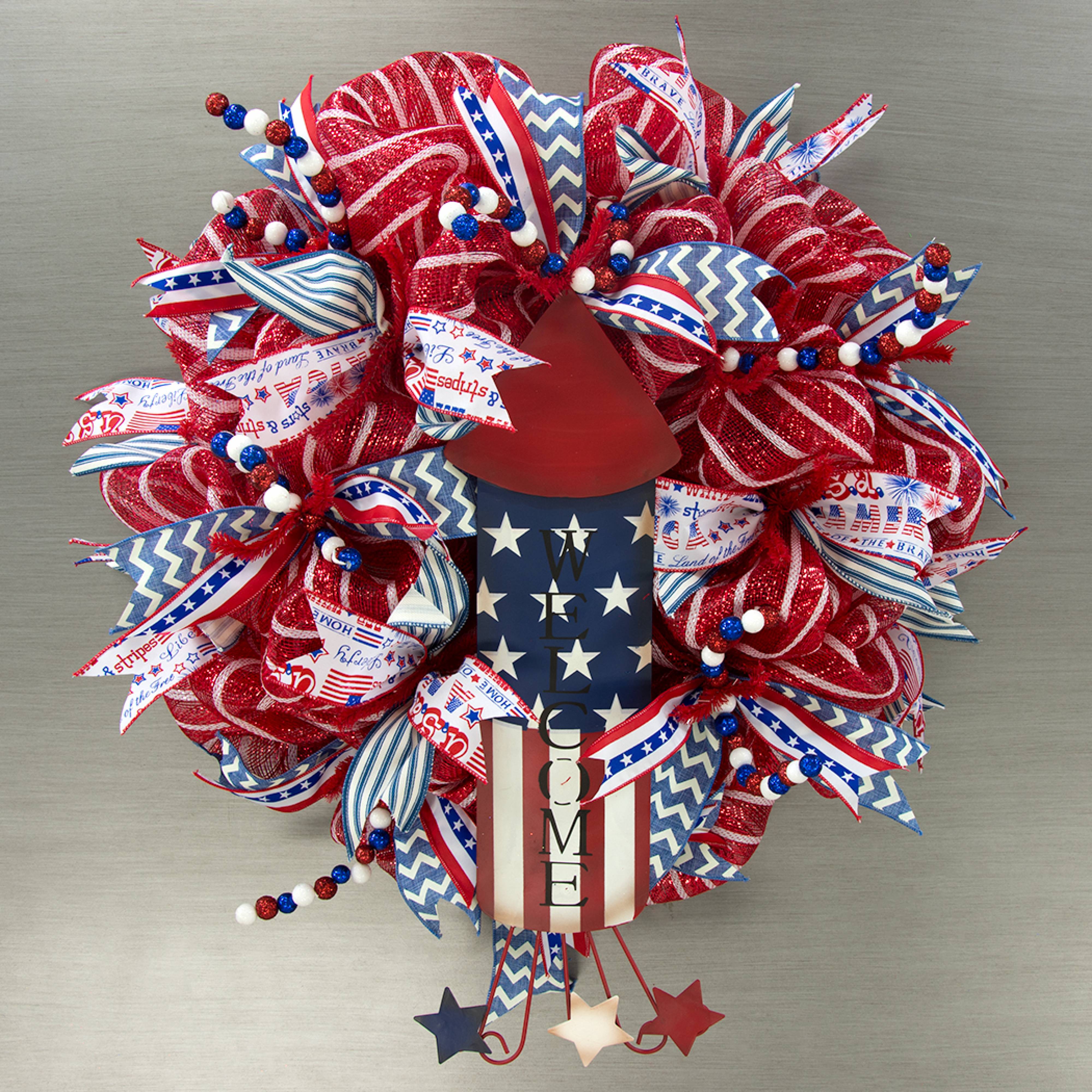 Beaded Glitter Ball Spray: Red, White, Blue (25") detail photo 3