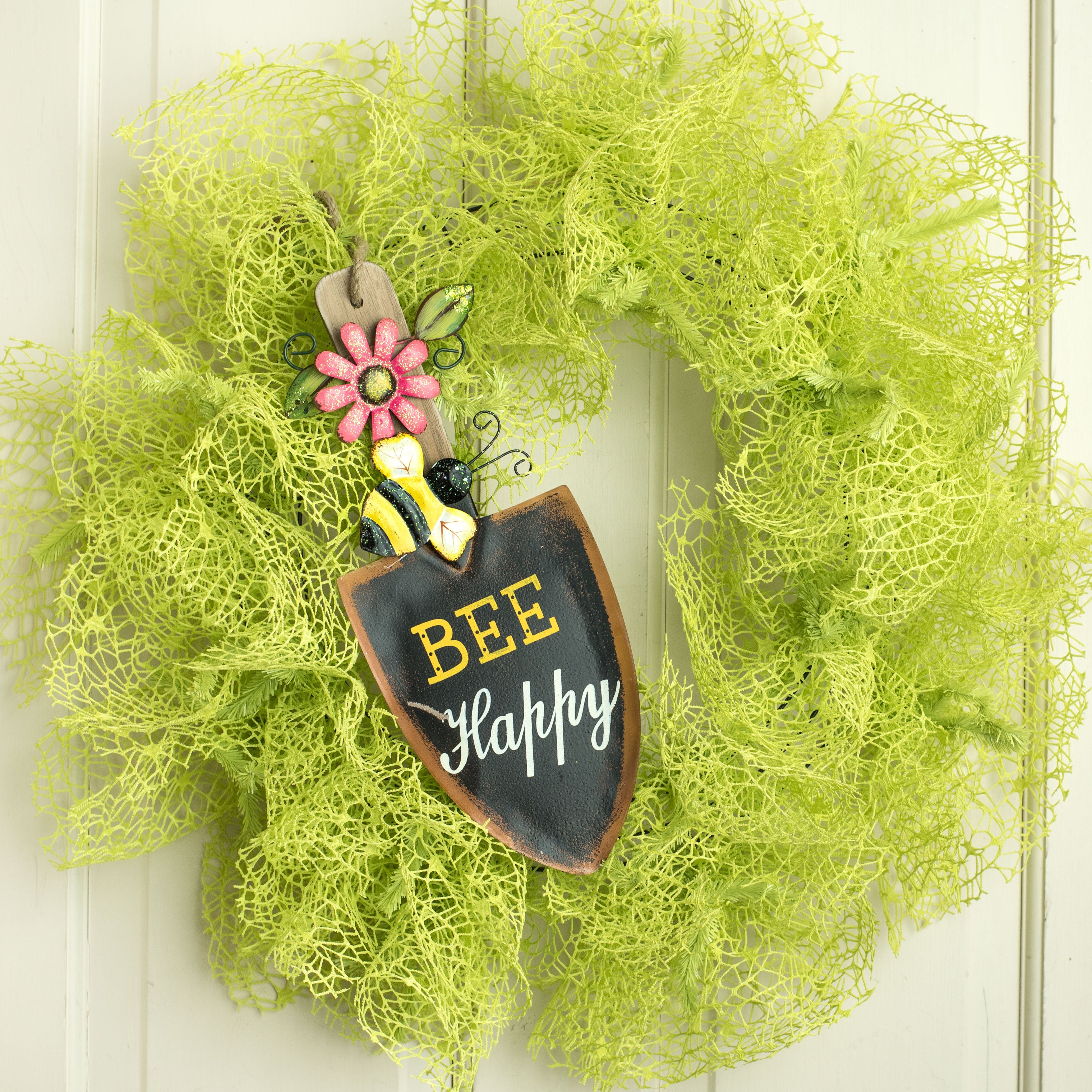 13.5" Bee Happy Shovel Sign Lifestyle Photo