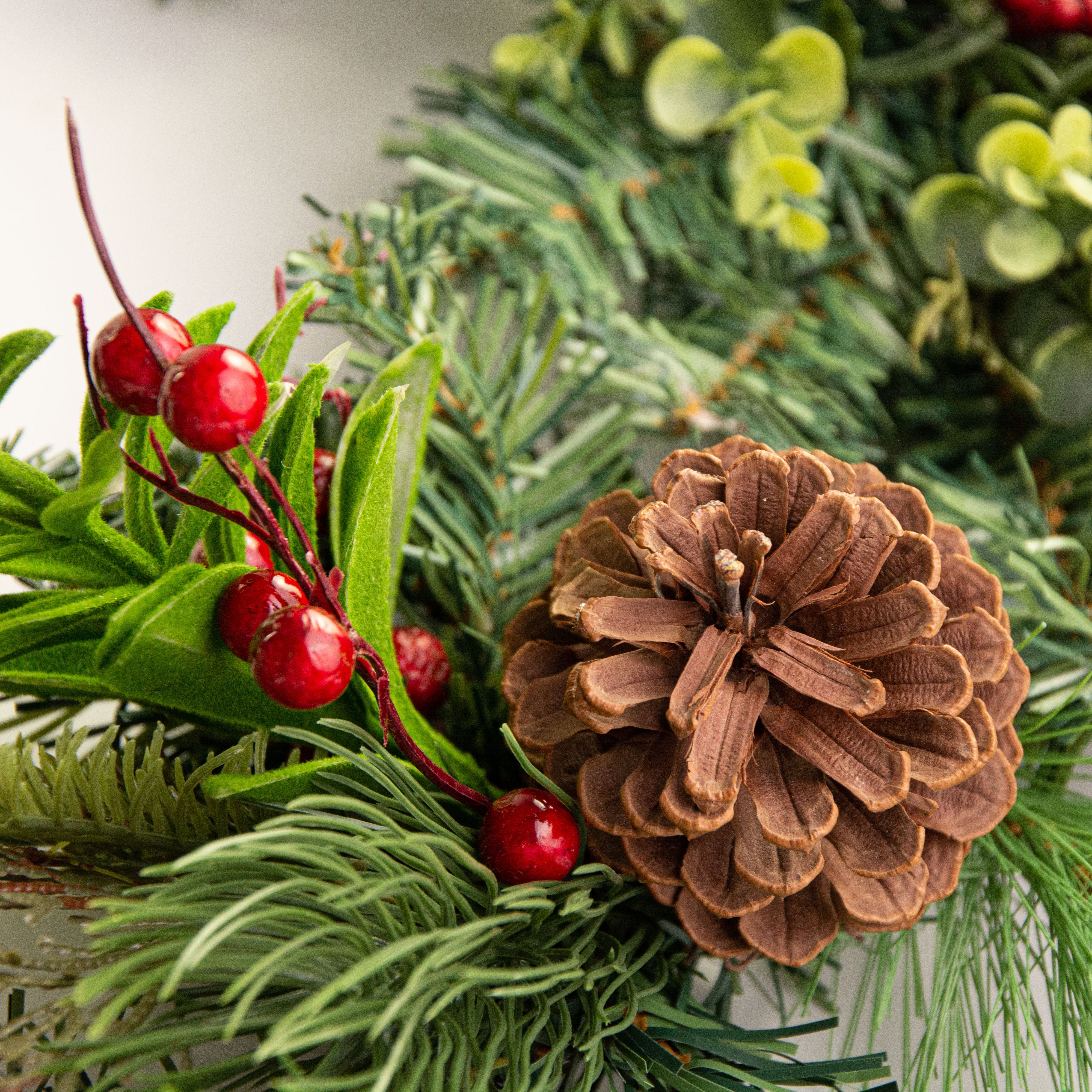 6' Berry & Pinecone Pine Garland detail photo 3