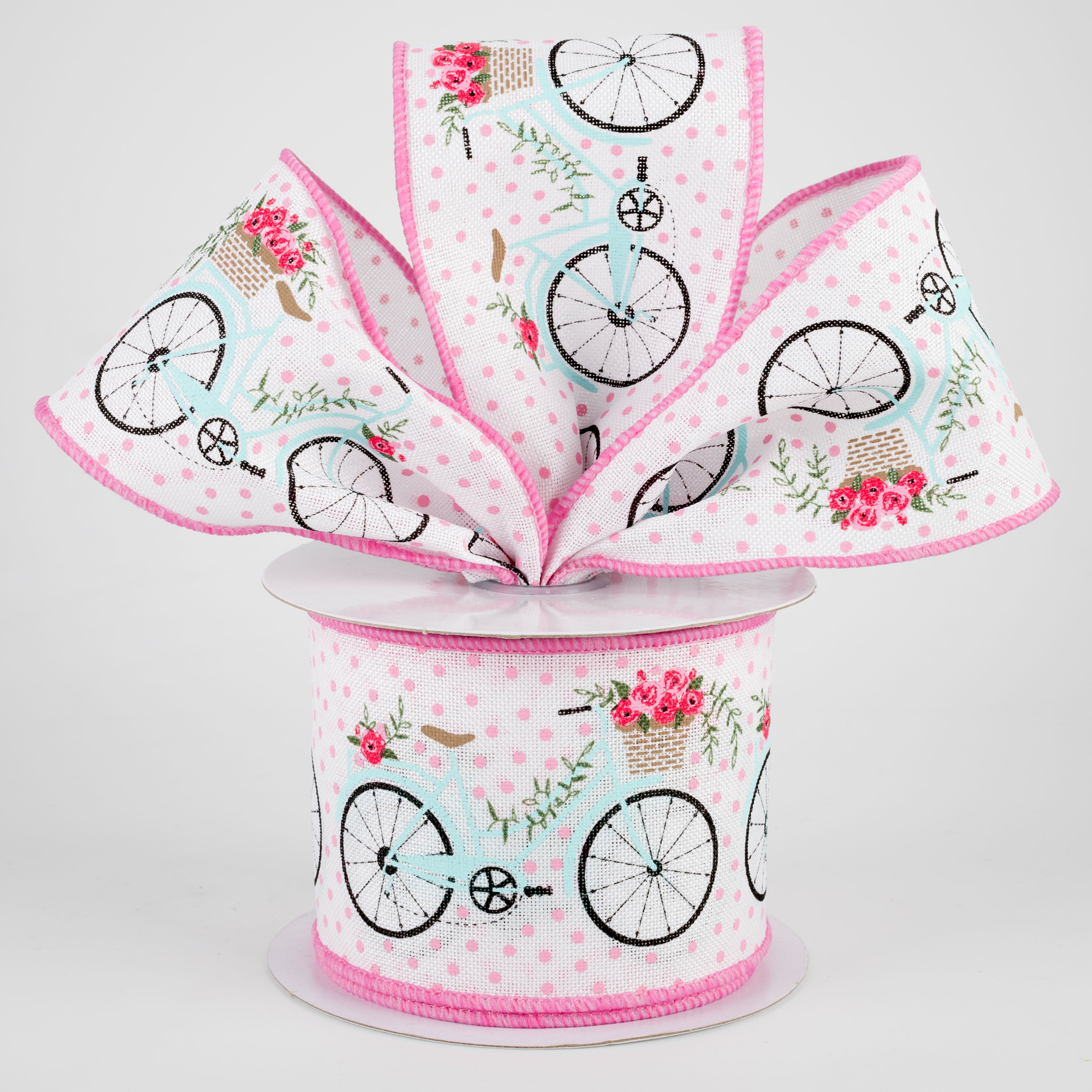2.5" Bicycles & Blooms Ribbon: White (10 Yards) Lifestyle Photo