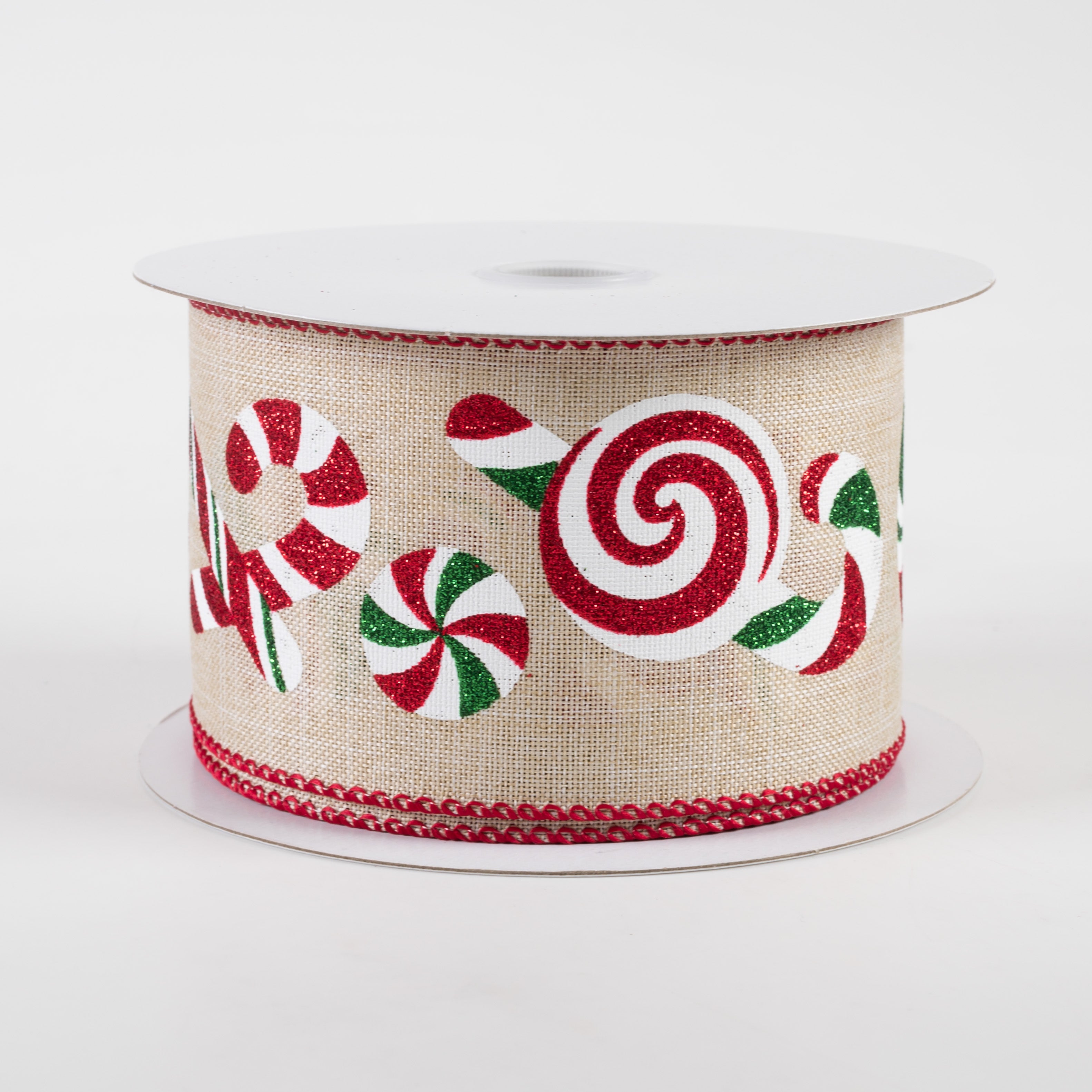 2.5" Big Christmas Candy Cane Linen Ribbon: Natural (10 Yards) Item Number: 71295-40-12
