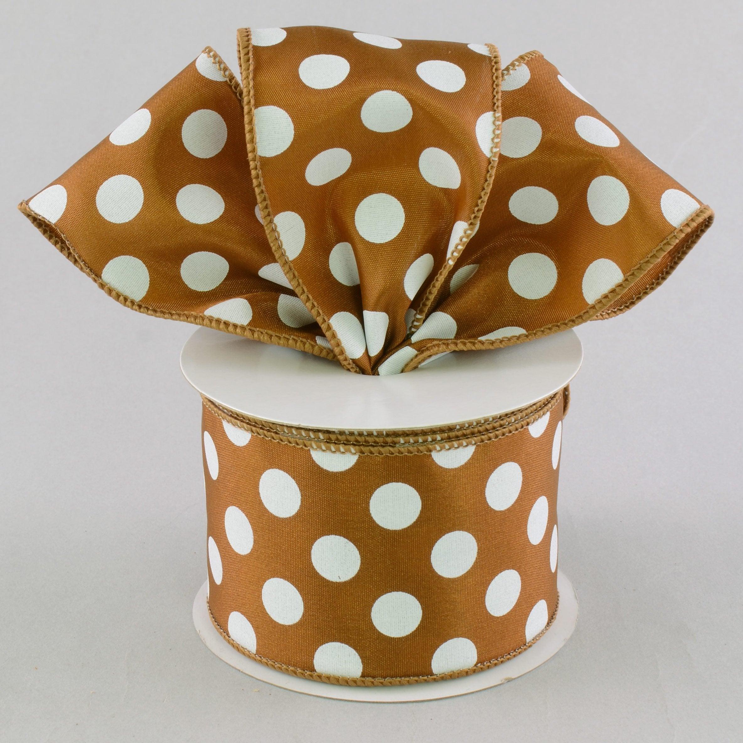 2.5" Big Polka Dot Ribbon: Brown & White (10 Yards) Lifestyle Photo