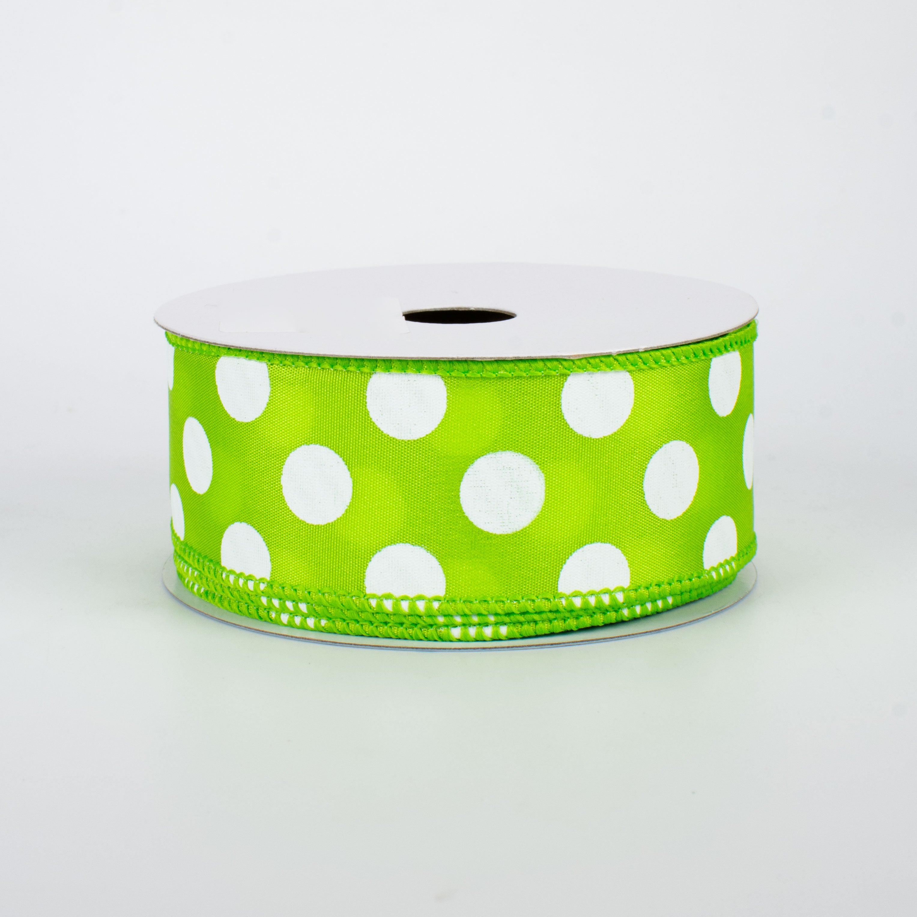 1.5" Big Polka Dot Ribbon: Lime & White (10 Yards)