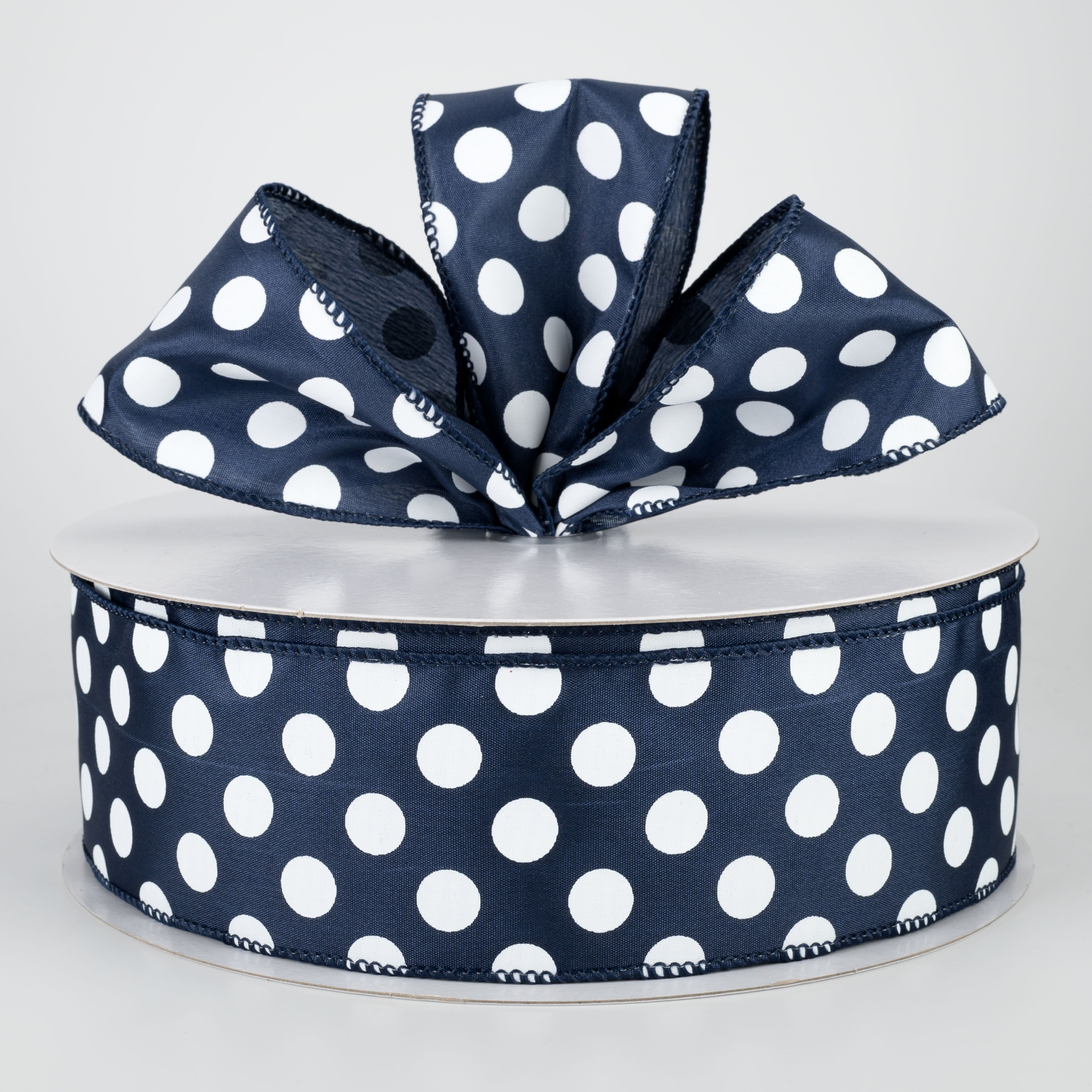2.5" Big Polka Dot Ribbon: Navy Blue & White (50 Yards) Lifestyle Photo