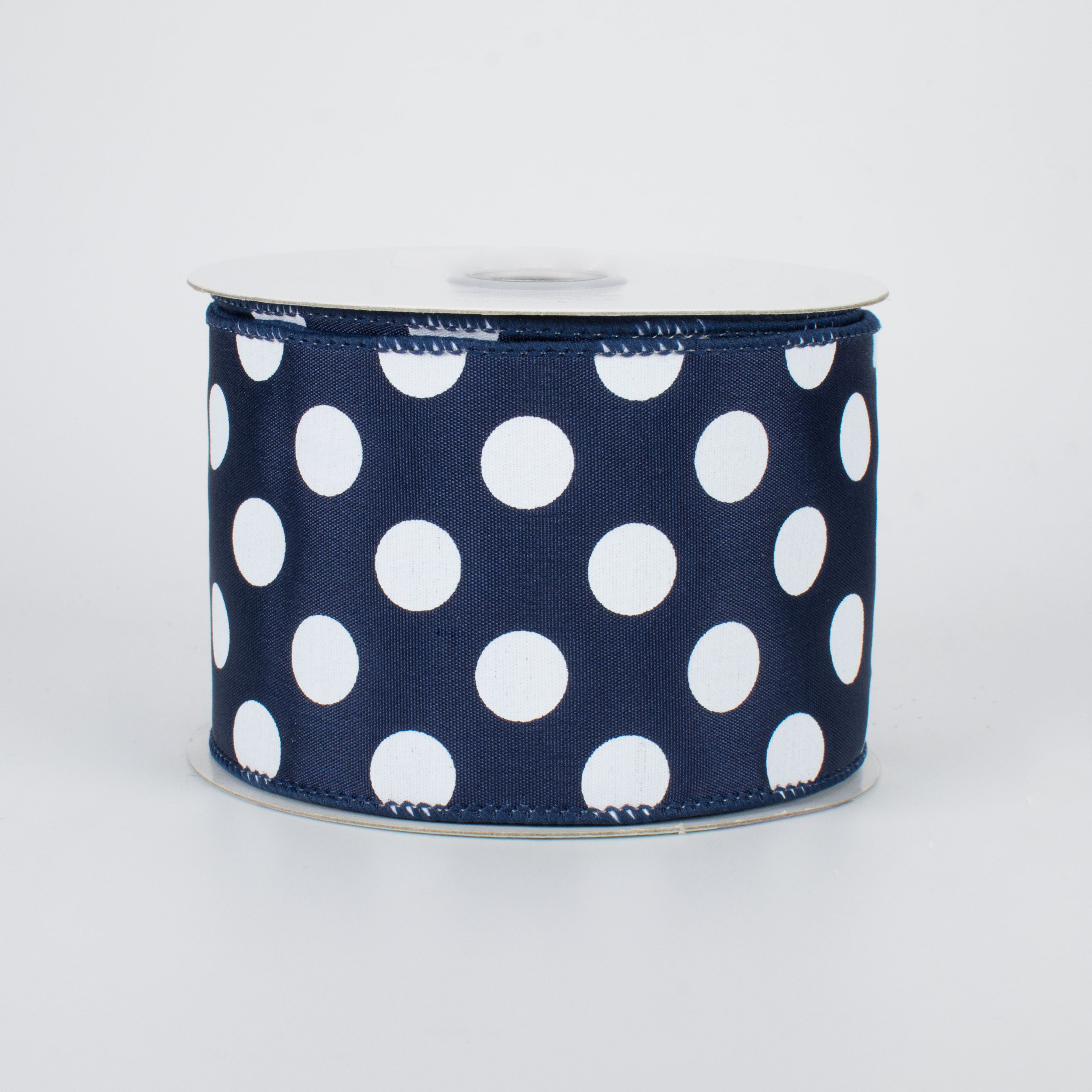 2.5" Big Polka Dot Ribbon: Navy Blue & White (10 Yards)