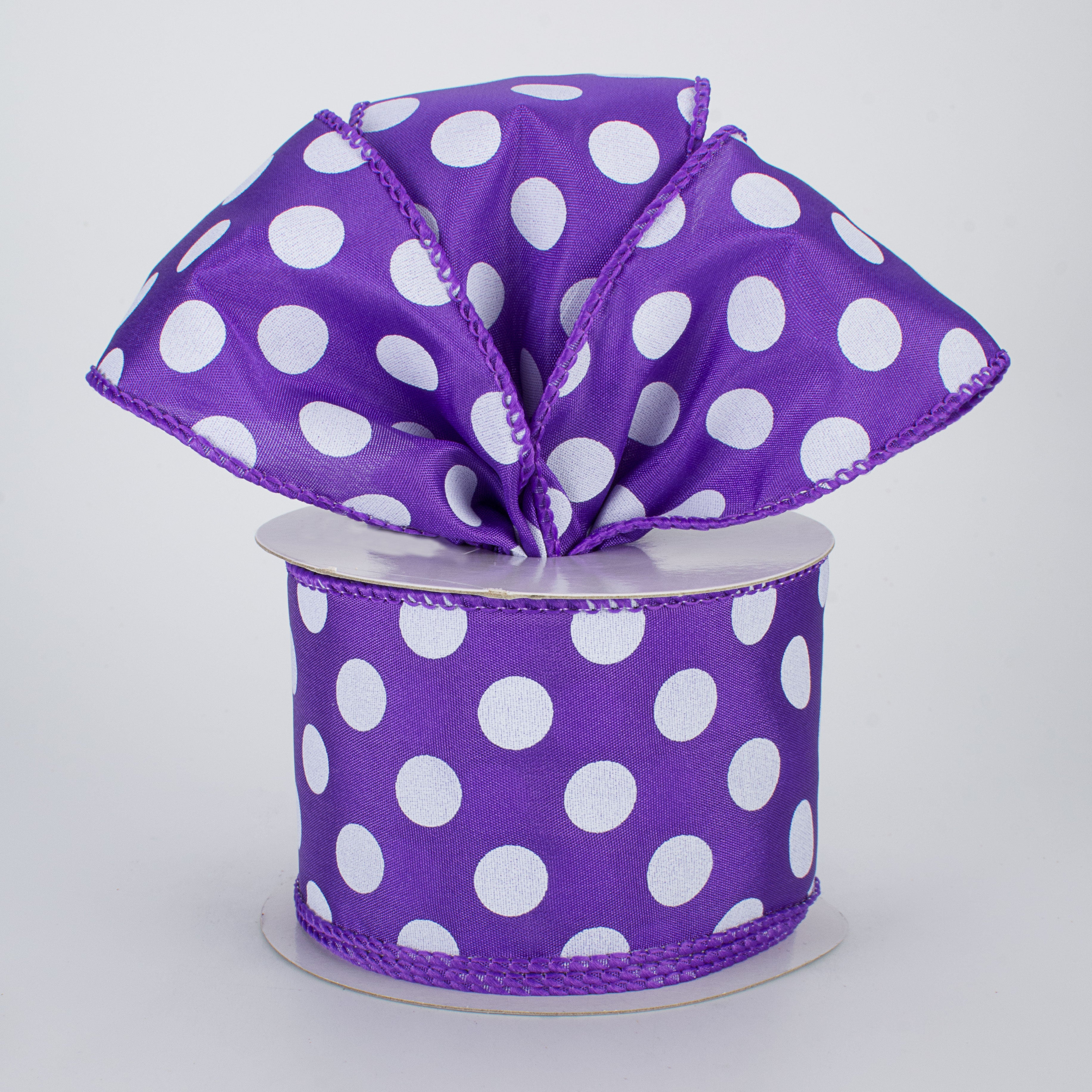 2.5" Big Polka Dot Ribbon: Purple/White (10 Yards) Lifestyle Photo