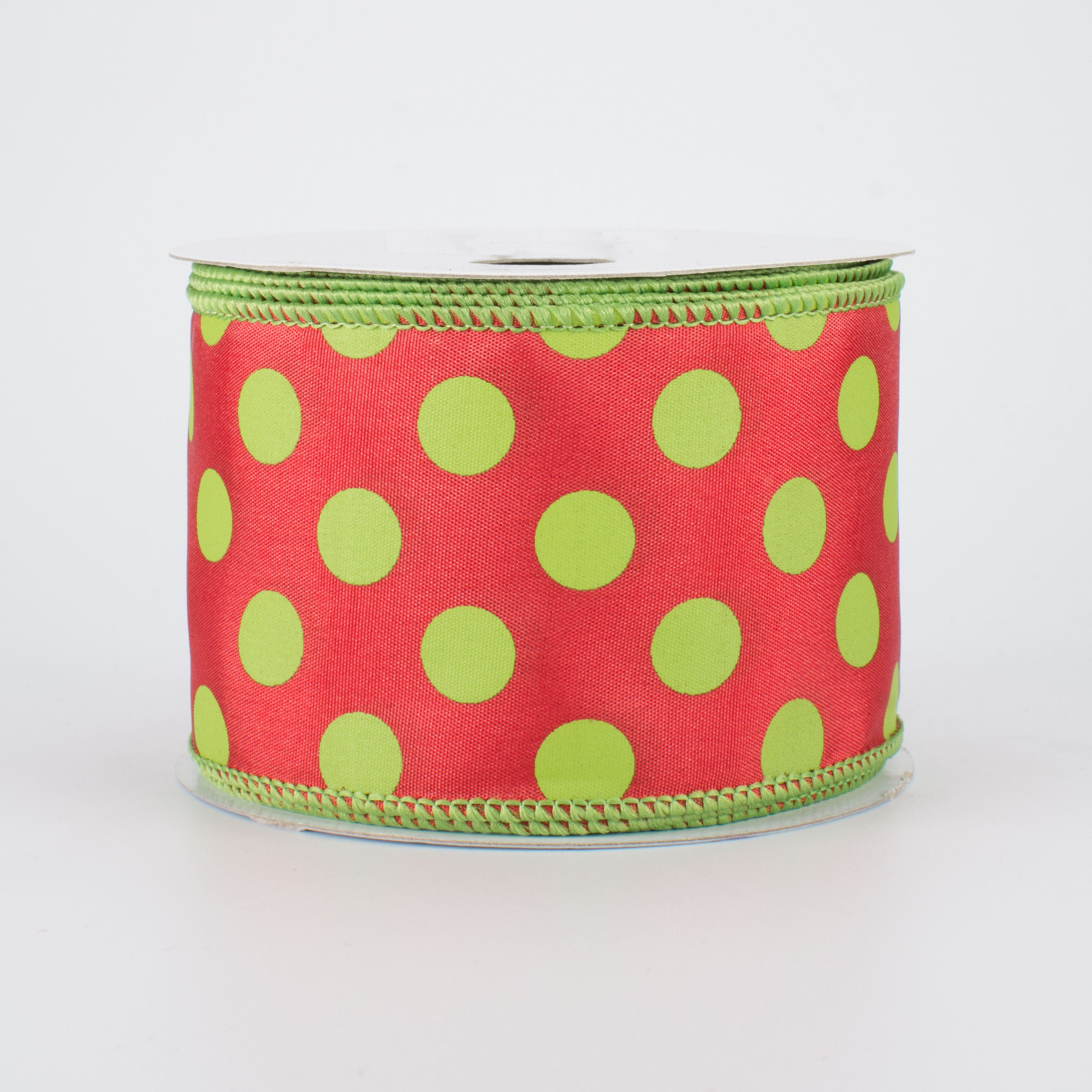 2.5" Big Polka Dot Ribbon: Red & Lime Green (10 Yards)