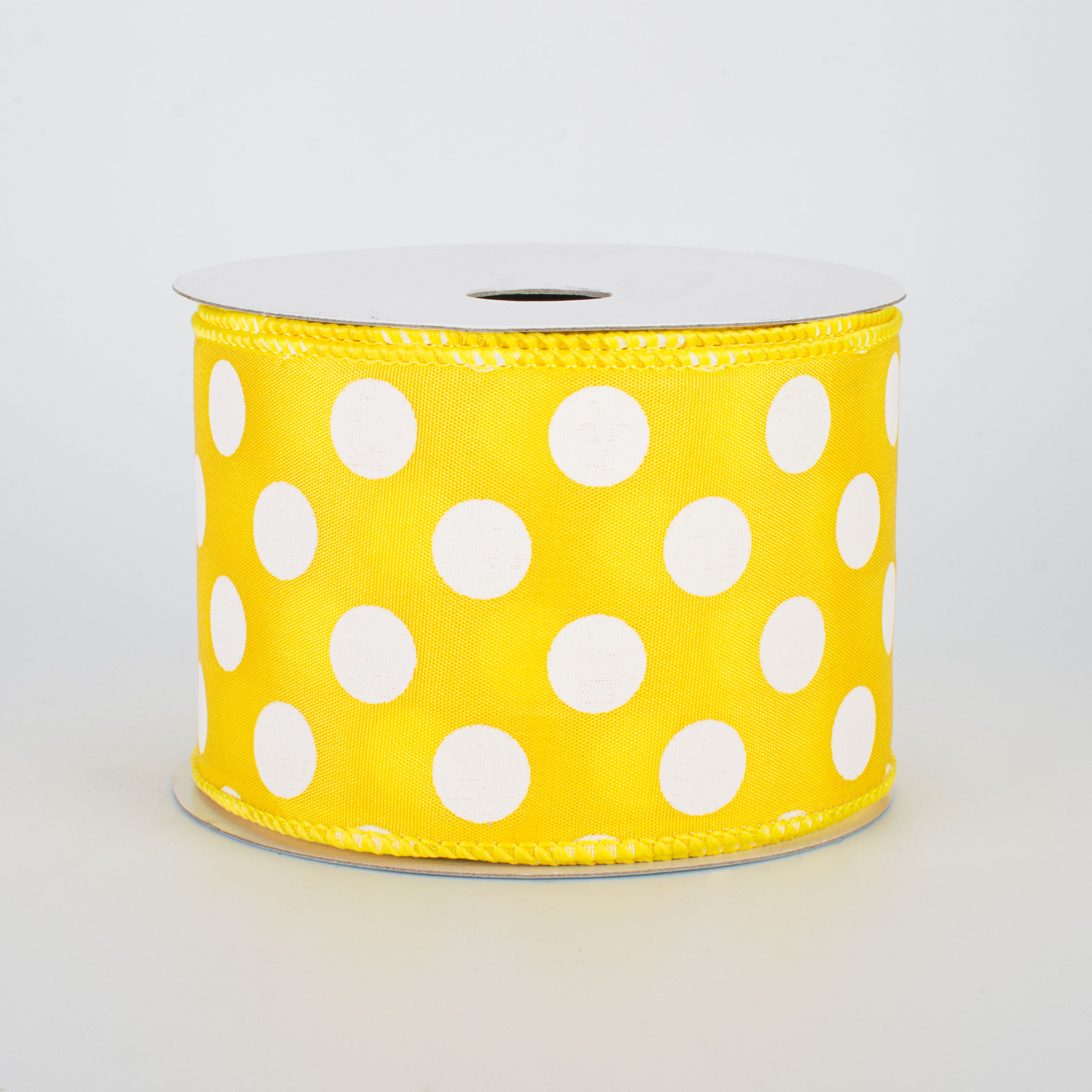 2.5" Big Polka Dot Ribbon: Yellow/White (10 Yards)