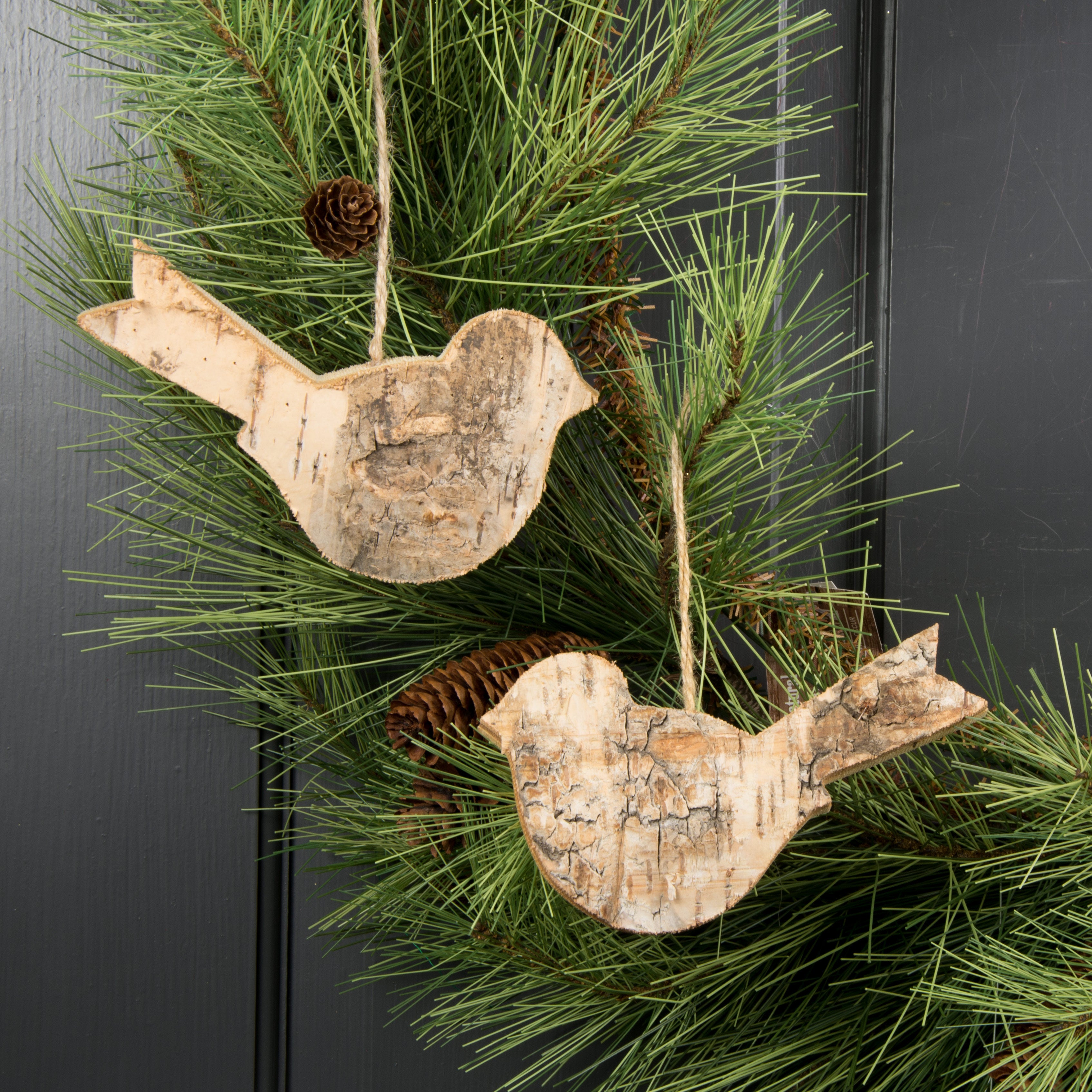 5" Birch Bark Bird Ornaments (Set of 2) Lifestyle Photo