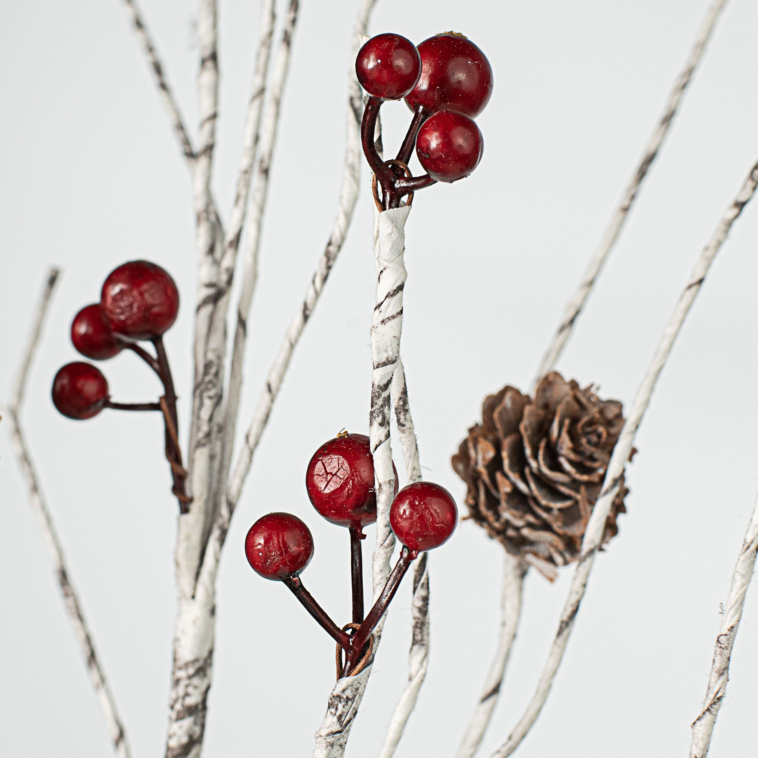 21" Birch Twig, Pinecone, Berry Spray detail photo 3
