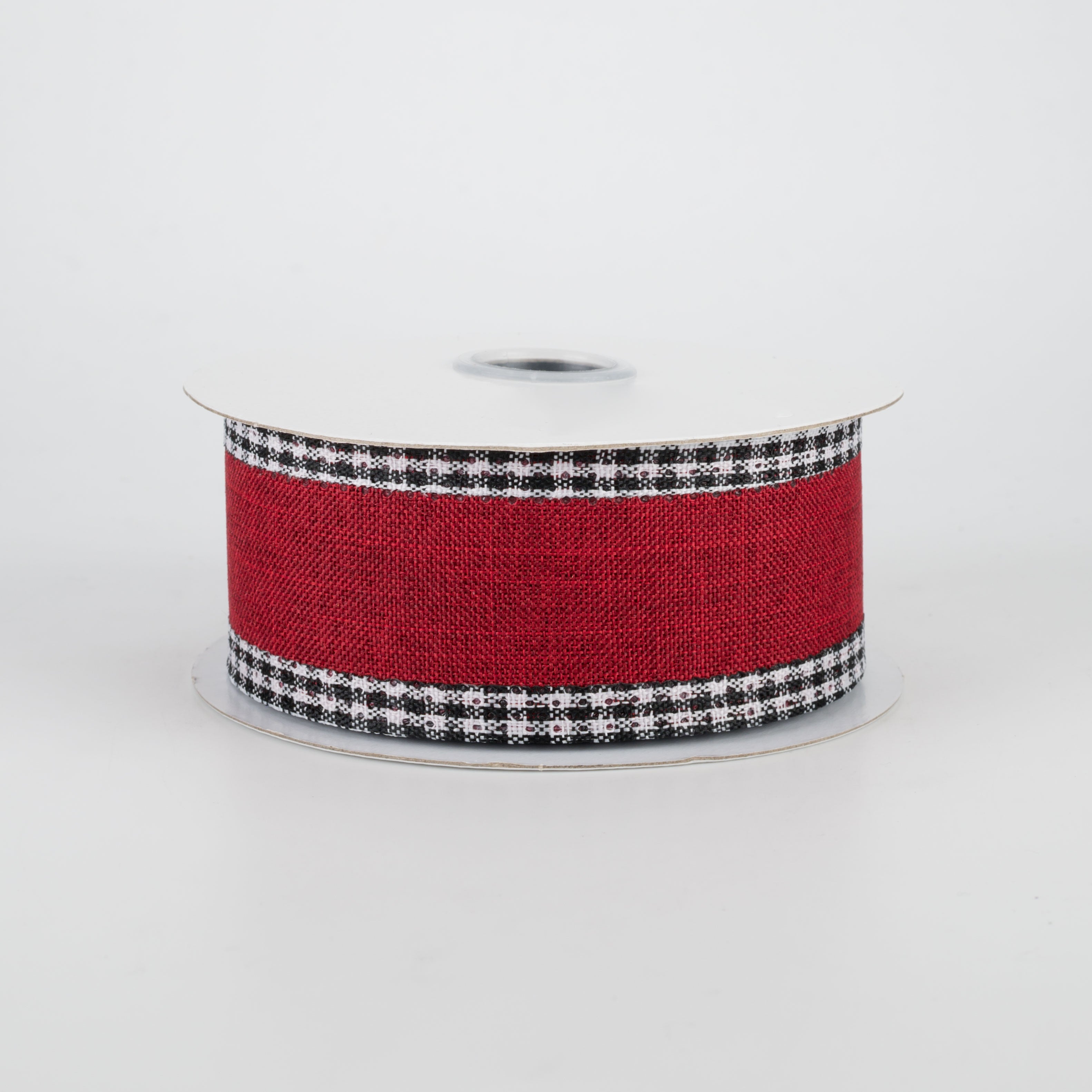 1.5" Black Gingham Edge Ribbon: Burgundy (10 Yards)