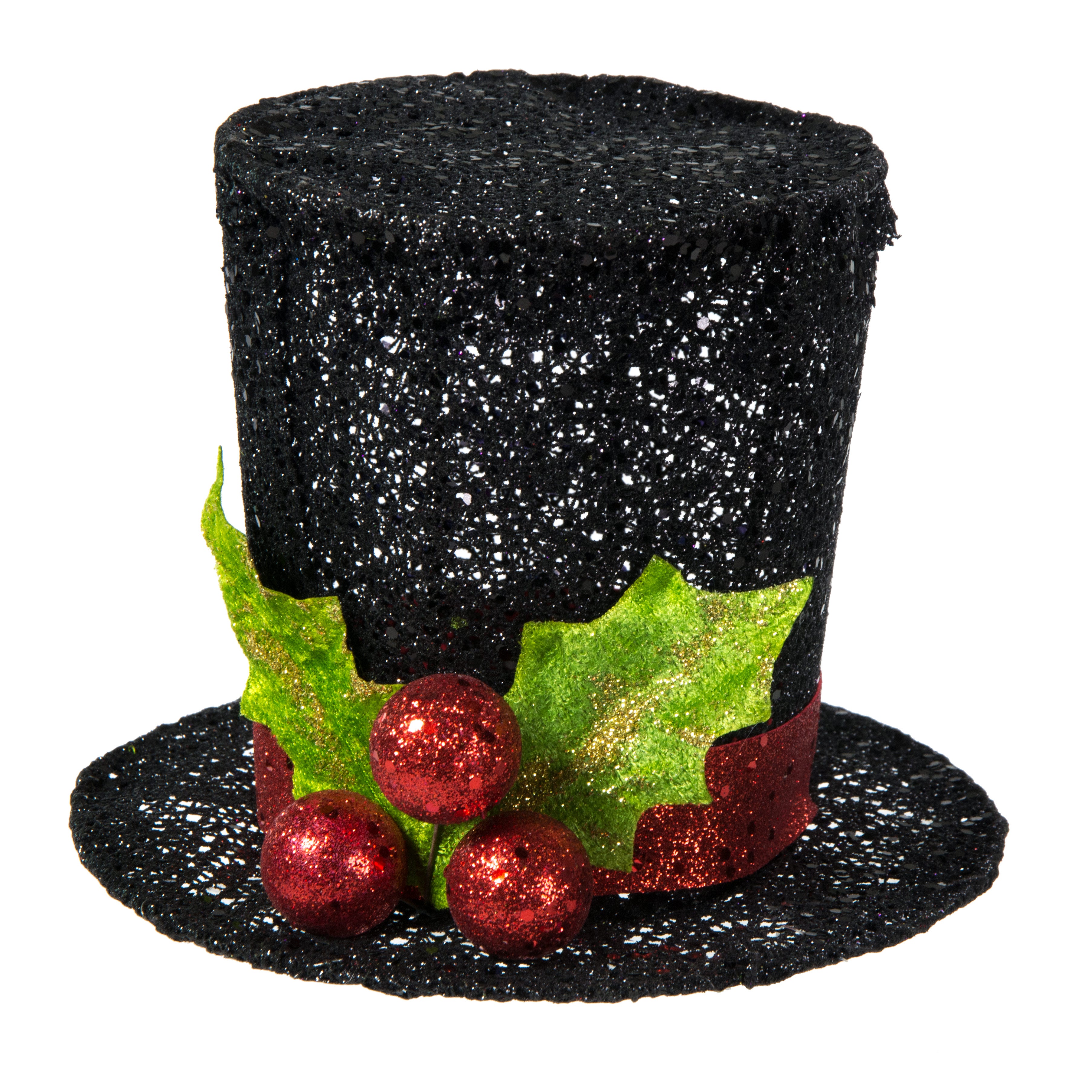 6" Black Glitter Holiday Top Hat Item Number: XC9854