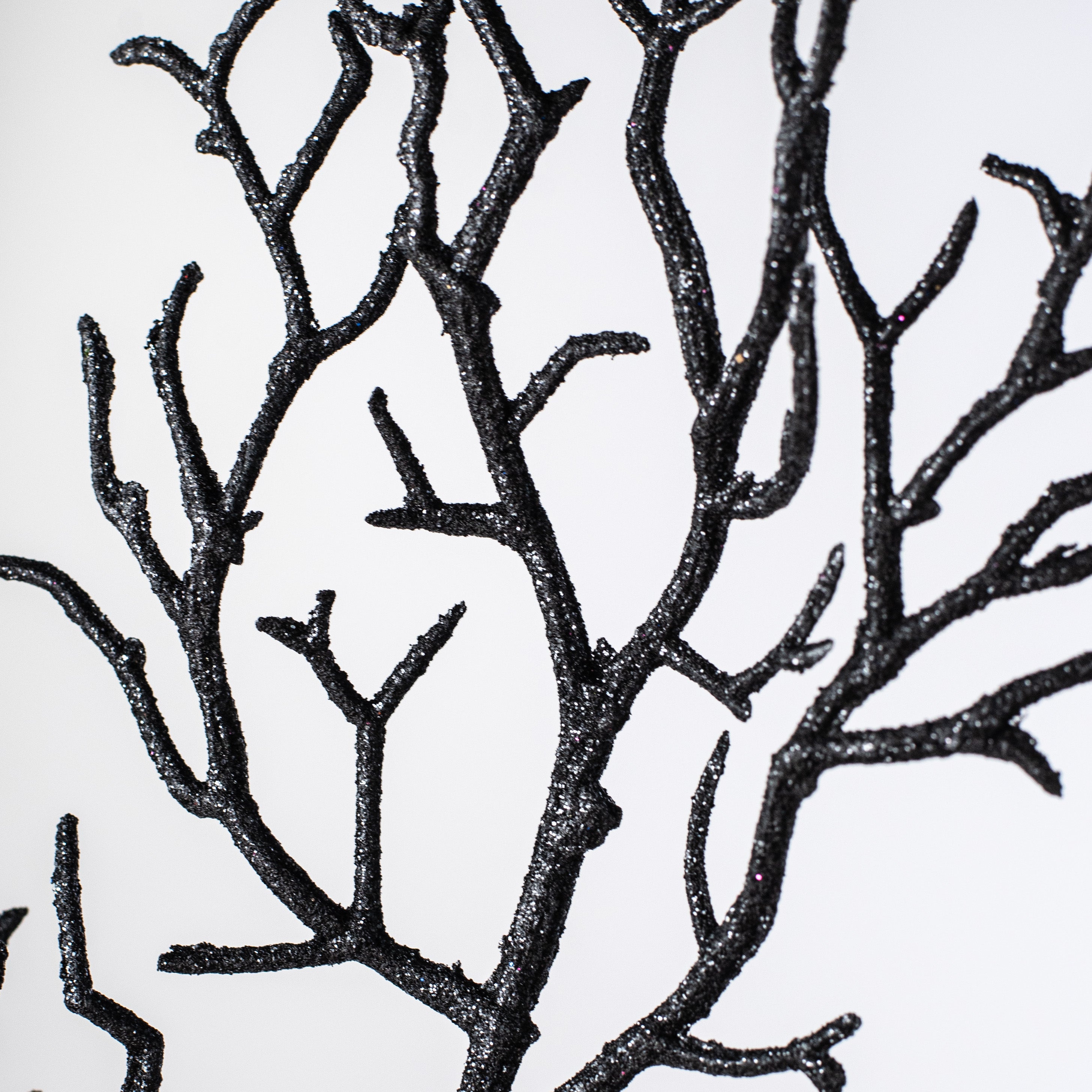 19" Black Glittered Wispy Twigs Spray Lifestyle Photo