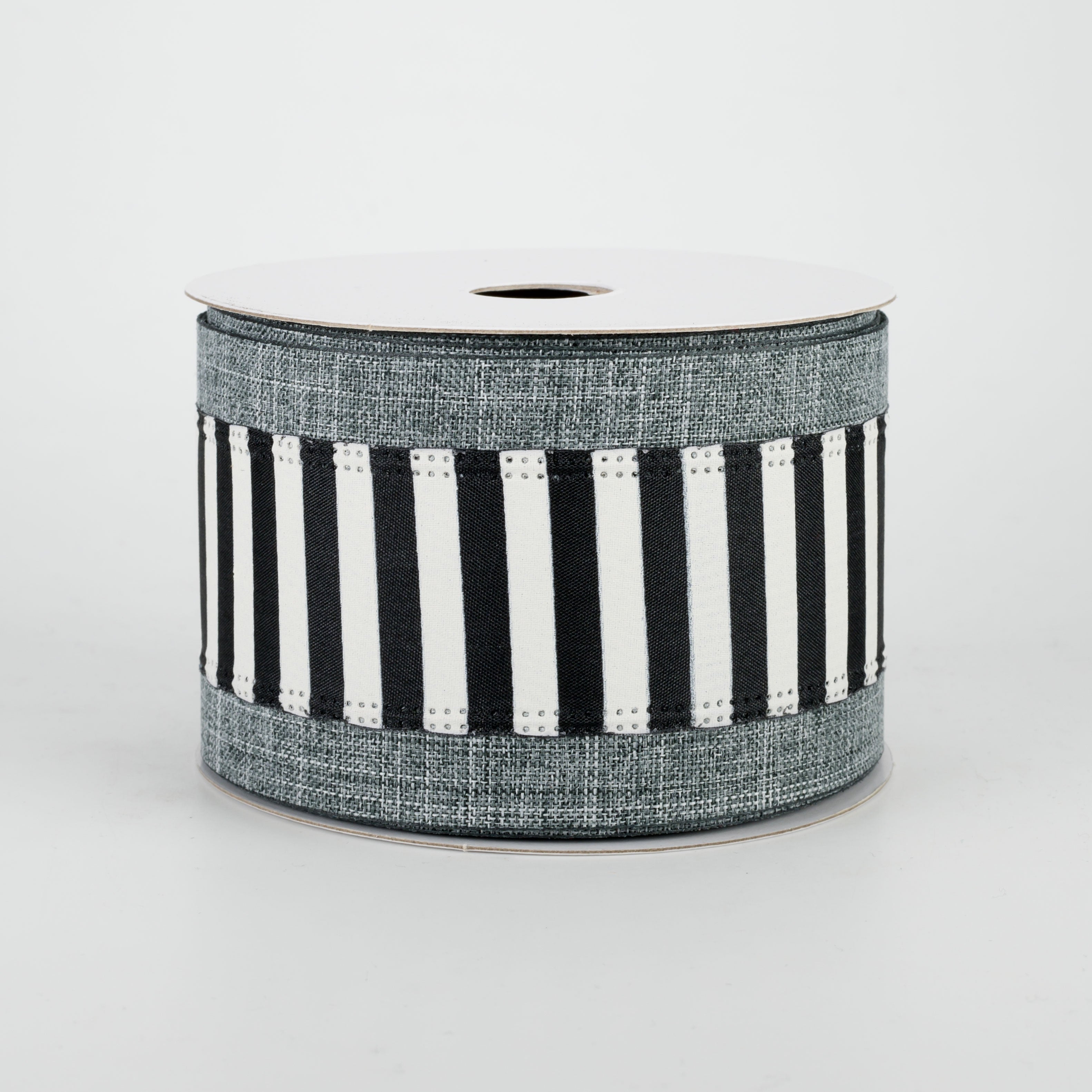 2.5" Black & Ivory Center Stripe Ribbon: Grey (10 Yards)