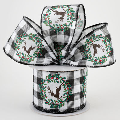 2.5" Black & White Buffalo Plaid Deer Wreath Ribbon (10 Yards) Lifestyle Photo