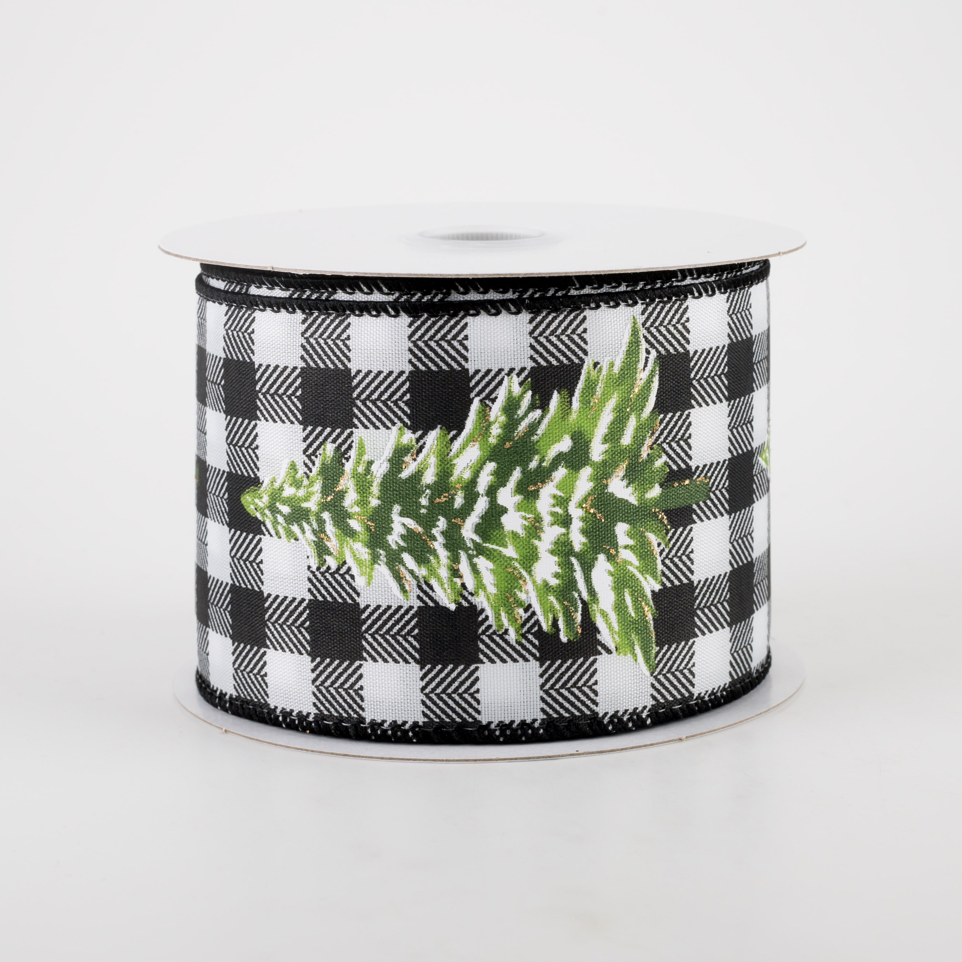 2.5" Black & White Buffalo Plaid Pine Tree Ribbon (10 Yards) Item Number: 72101-40-21