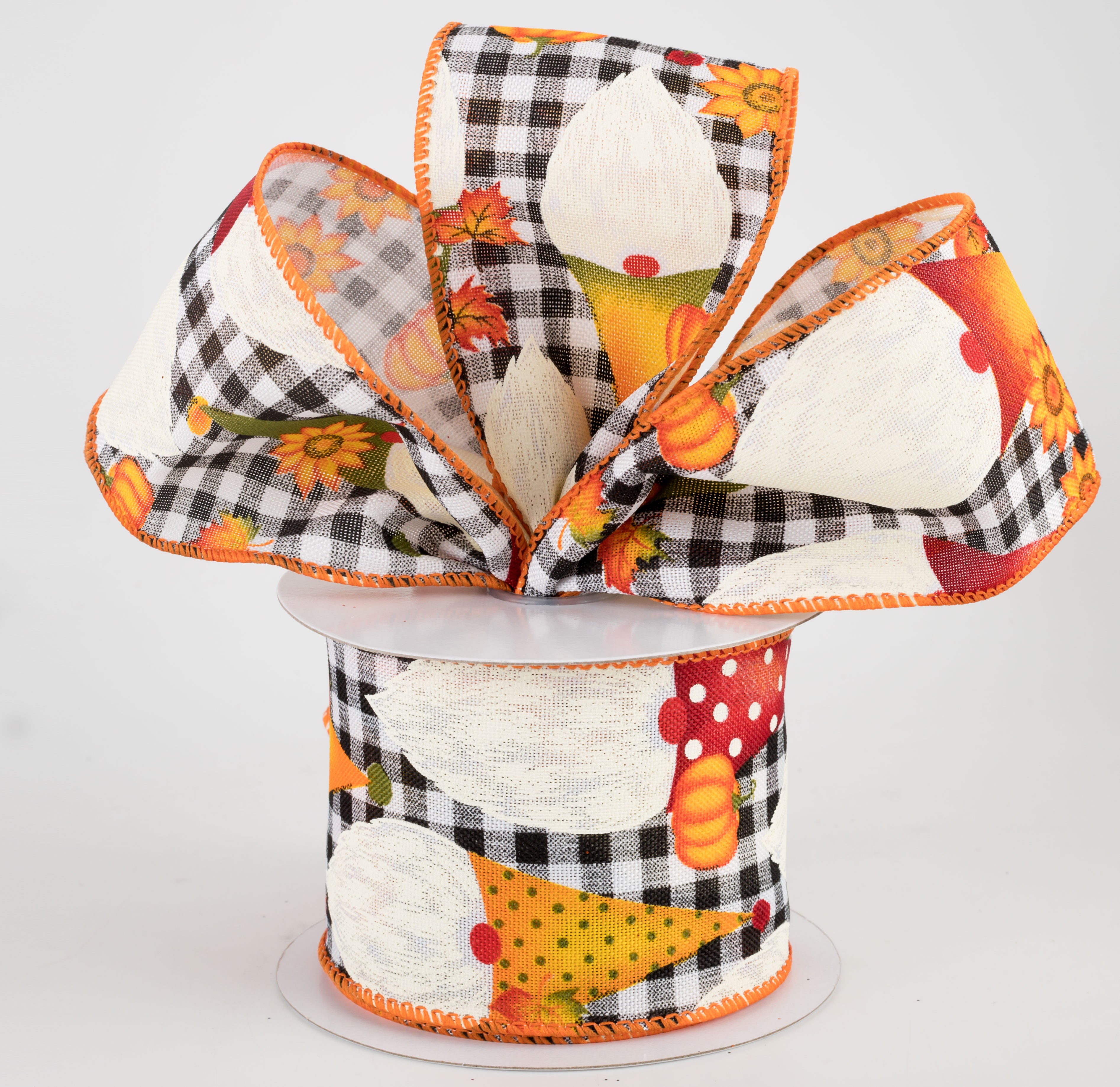 2.5" Black & White Check Fall Gnomes Ribbon (10 Yards) Lifestyle Photo