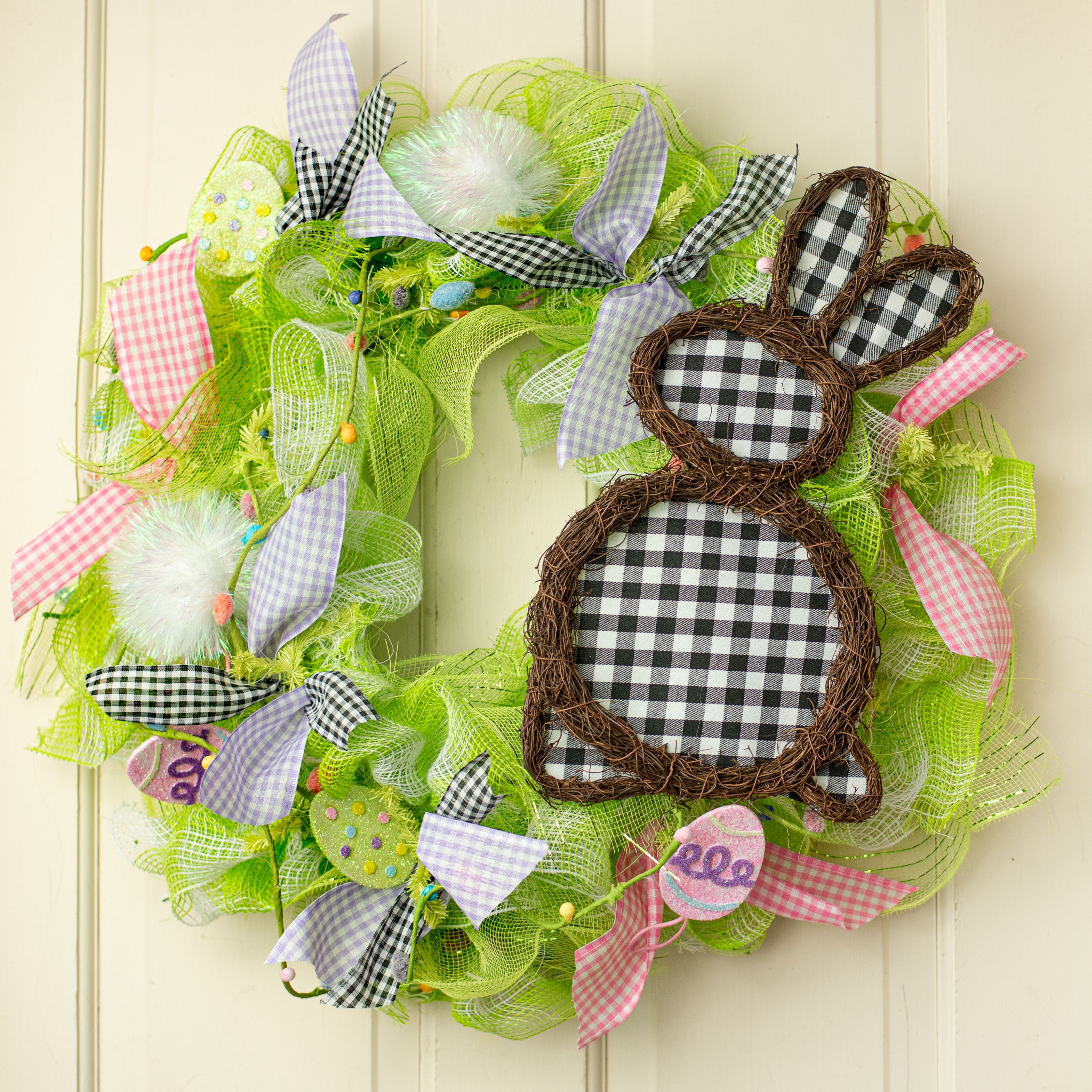 15" Black & White Check Twig Rabbit Decoration Lifestyle Photo
