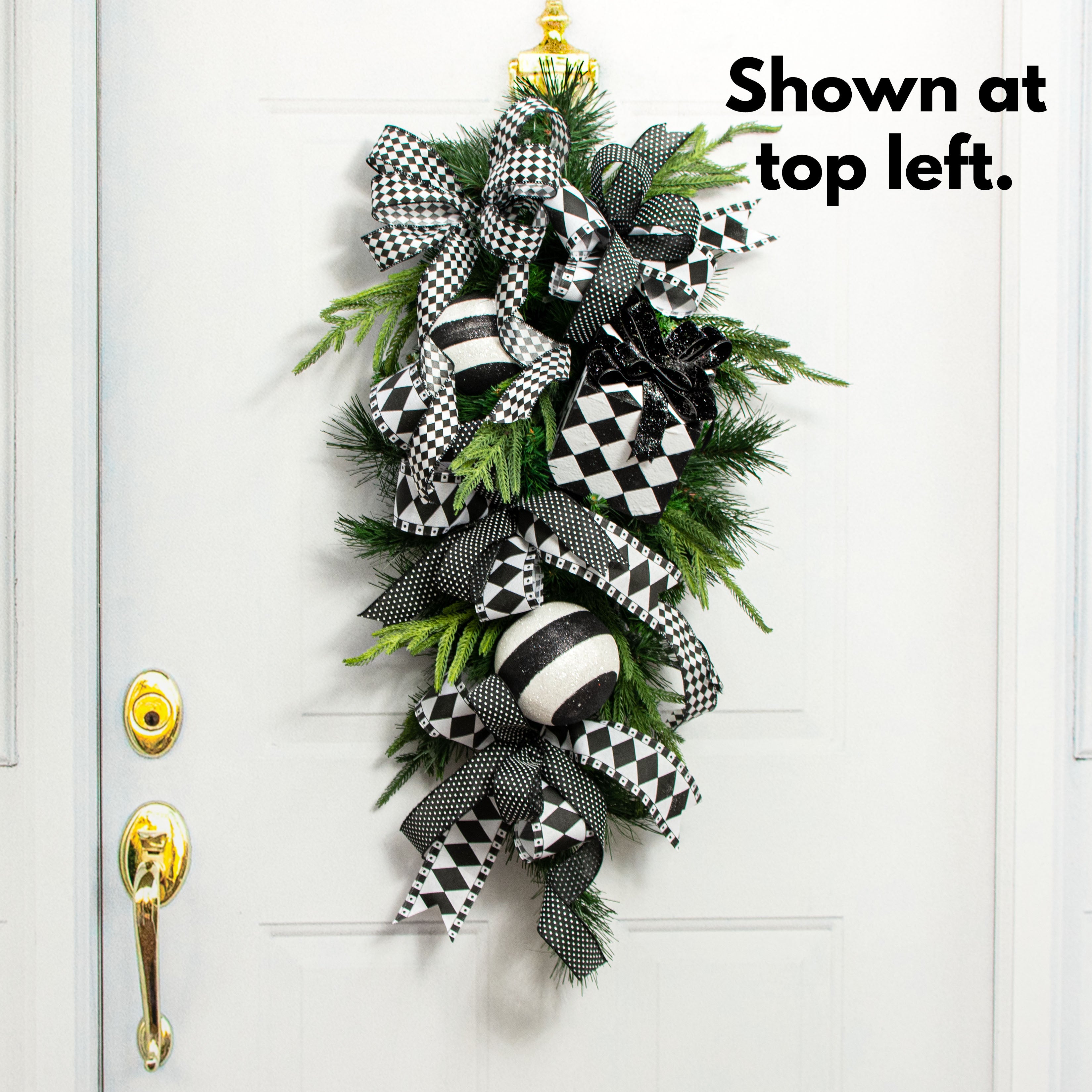 4" Black & White Glitter Stripe Ball Ornament Lifestyle Photo
