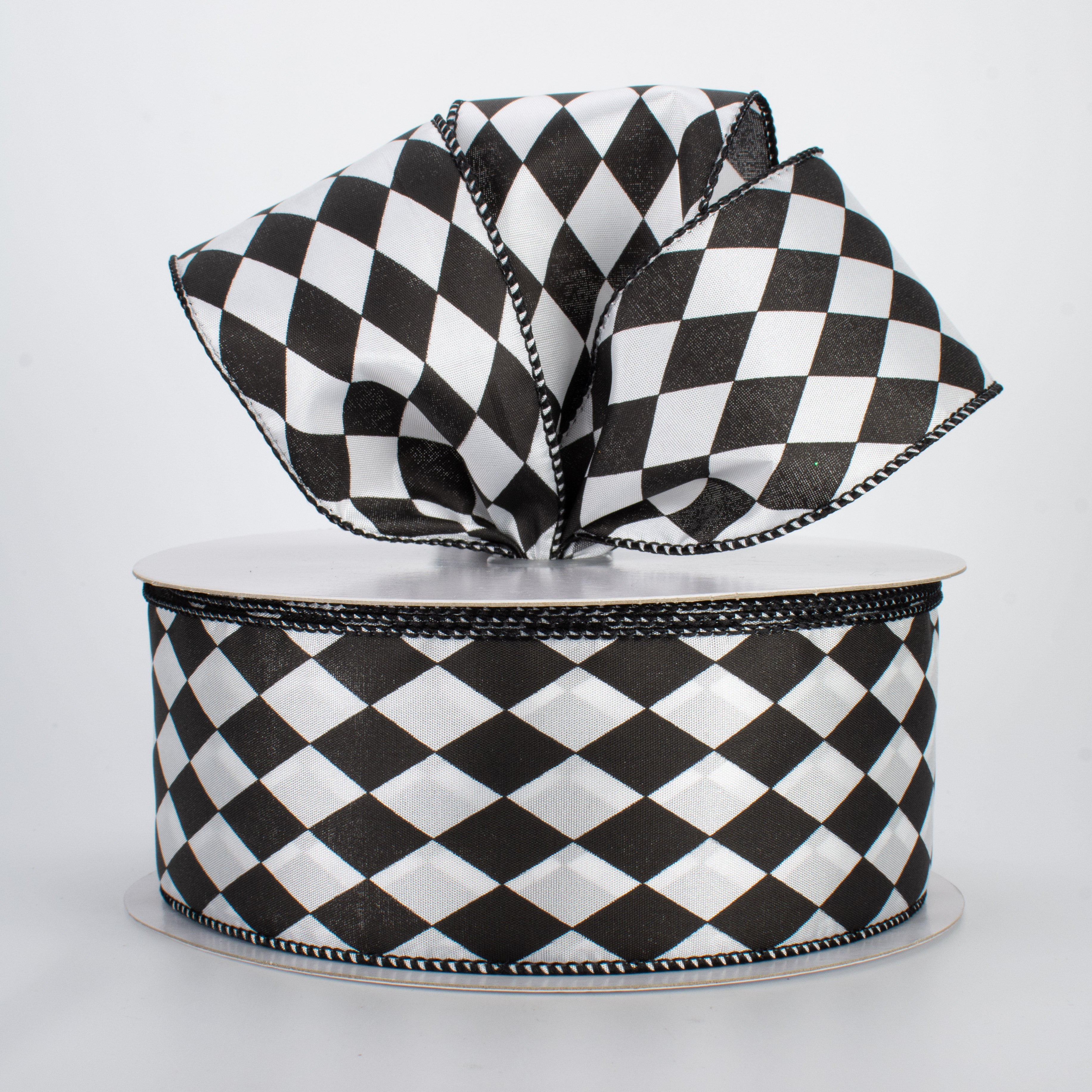 2.5" Black & White Harlequin Check Ribbon (50 Yards) Lifestyle Photo