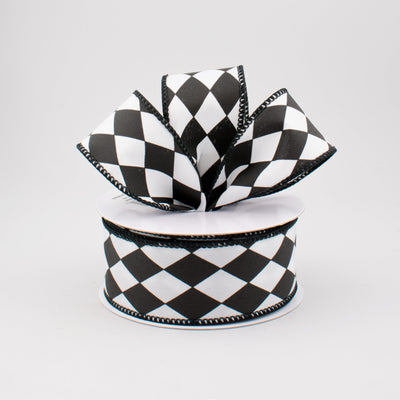 1.5" Black & White Harlequin Check Ribbon (10 Yards) Lifestyle Photo