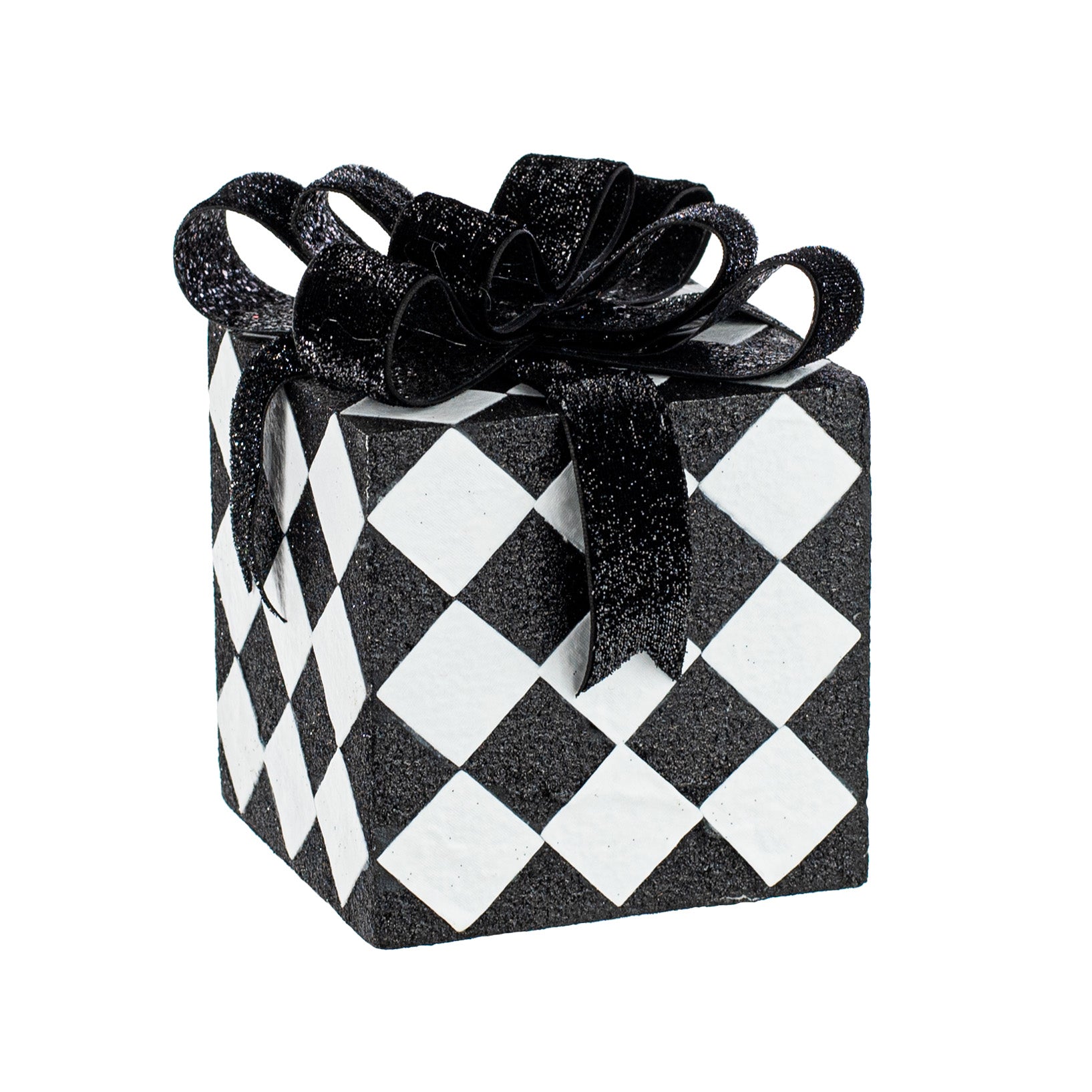 6" Black & White Harlequin Gift Box Ornament Item Number: 85243BKWT