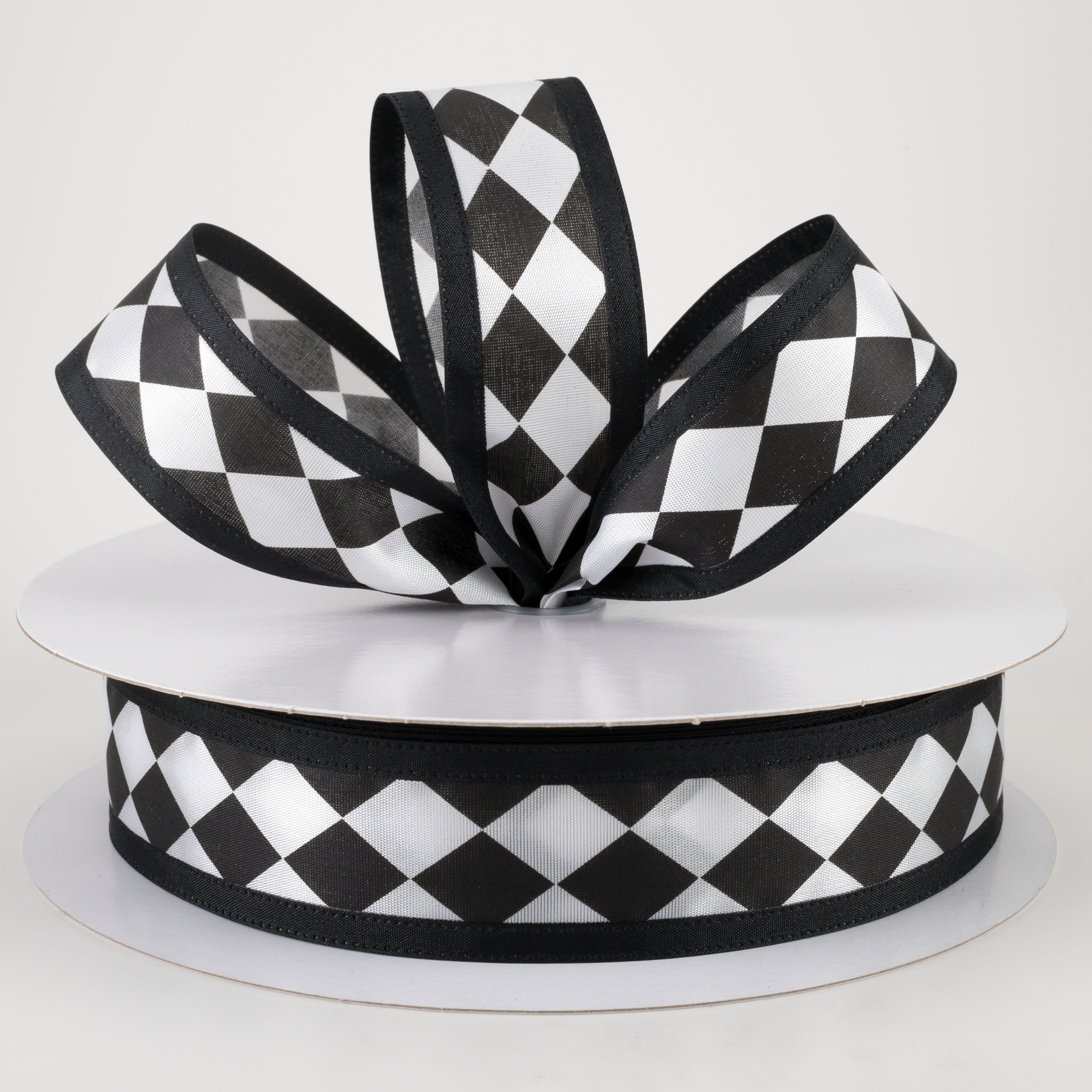 1.5" Black & White Harlequin Ribbon (50 Yards) Lifestyle Photo