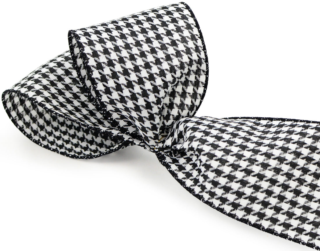 4" Black & White Houndstooth Ribbon (10 Yds) detail photo 3